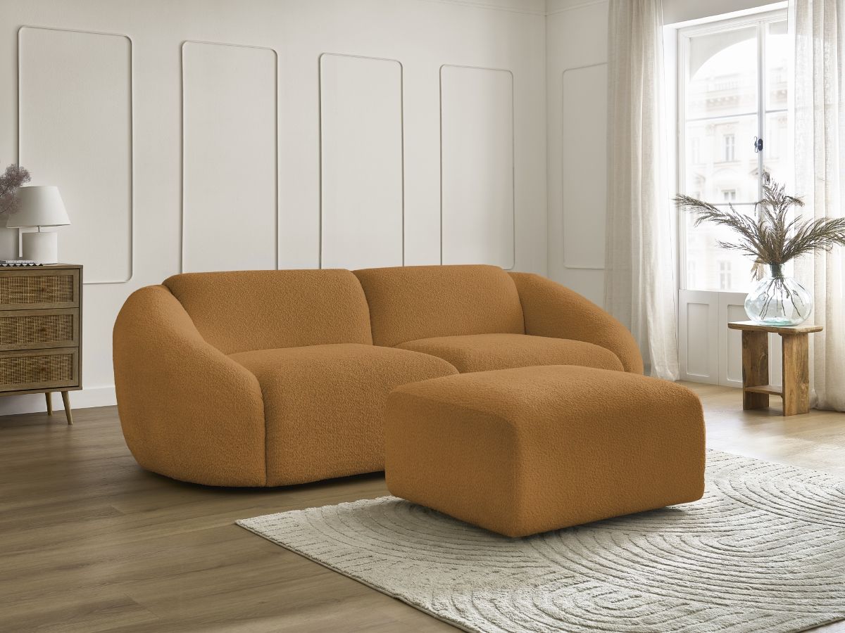Bobochic Tina Sofa 4-Sitzer mit Pouf Bouclé-Stoff Gelb