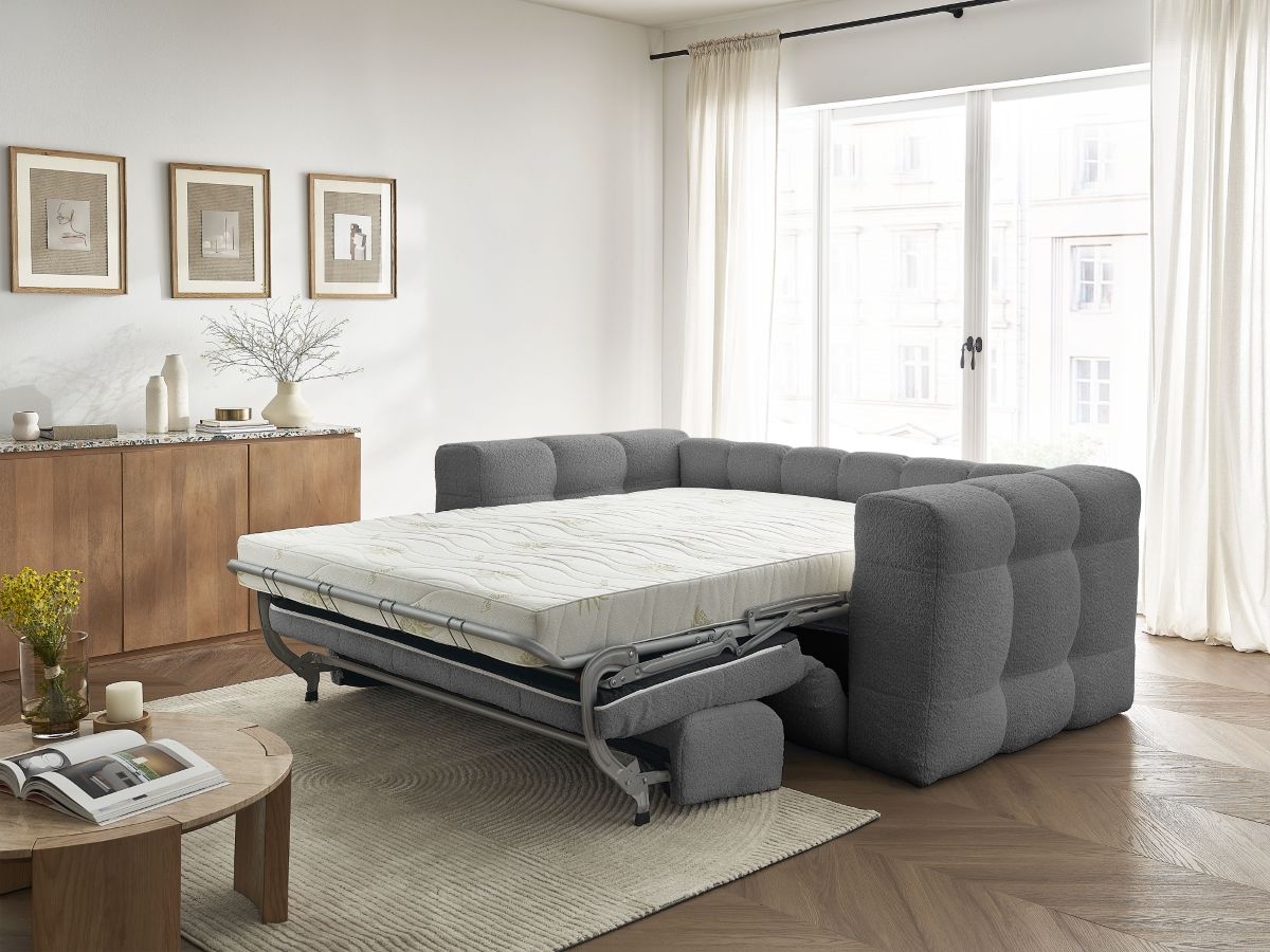Bobochic Cloud Schlafsofa 3-Sitzer Bouclé-Stoff Dunkelgrau