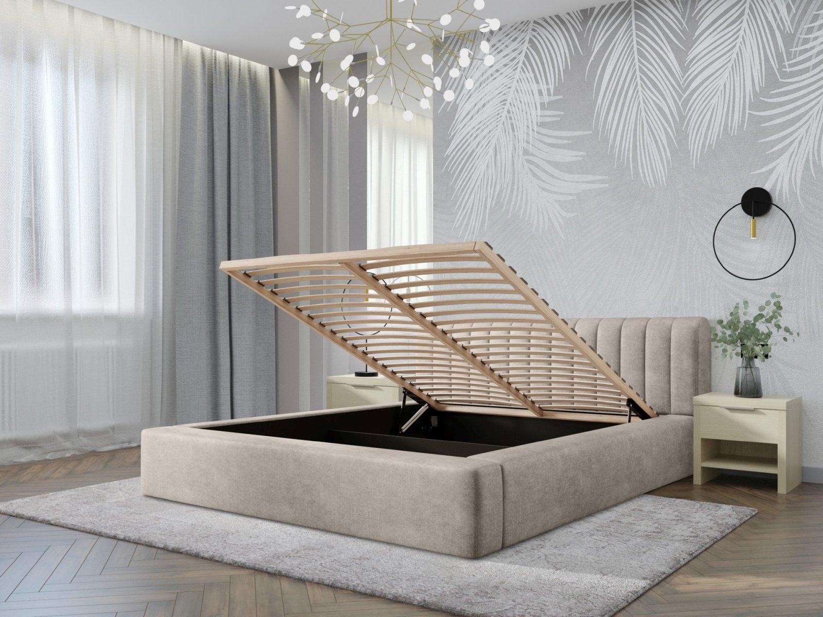 Polsterbett Faroa Samtstoff 180x200 mit Holzrahmen Macau Pearl