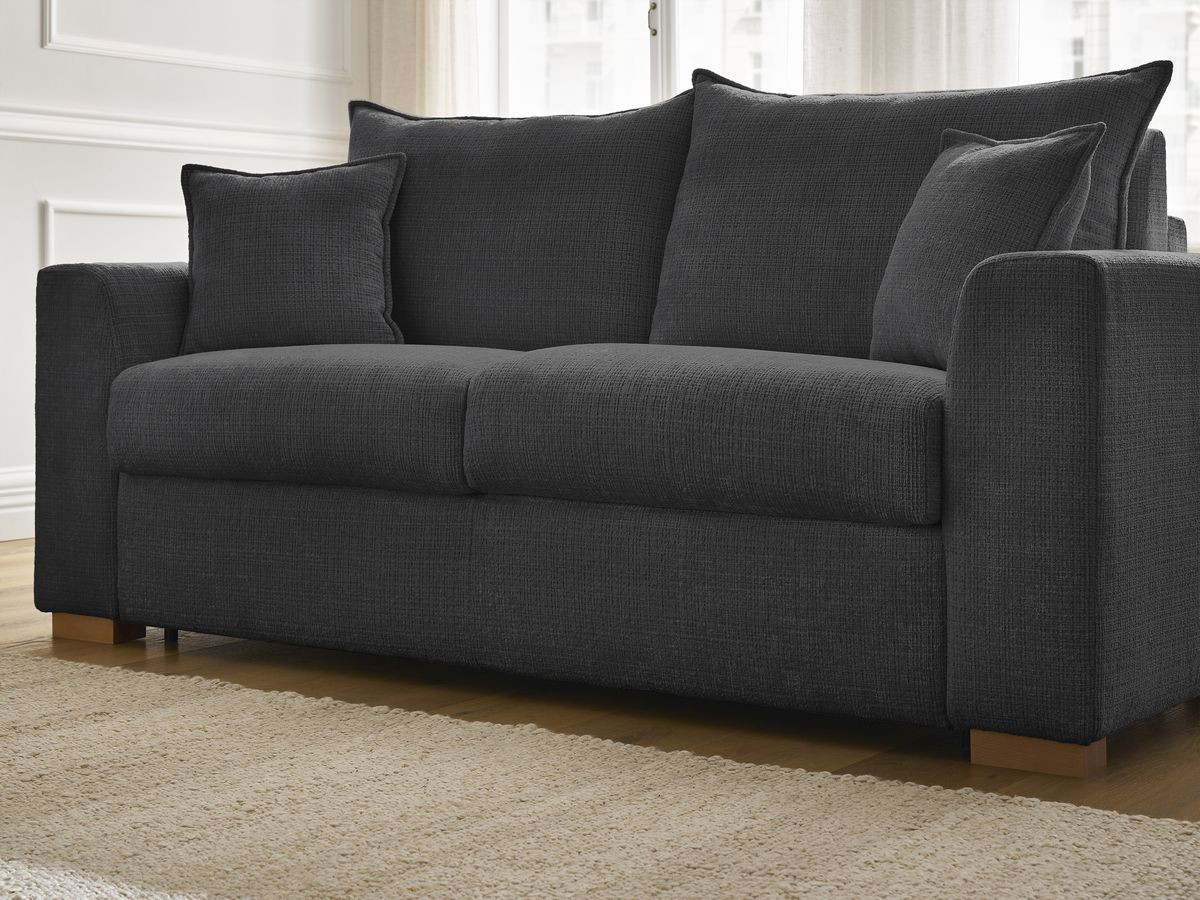 Bobochic Augustin Schlafsofa 3-Sitzer Strukturstoff Schwarz, Liegefläche 160 × 200 cm