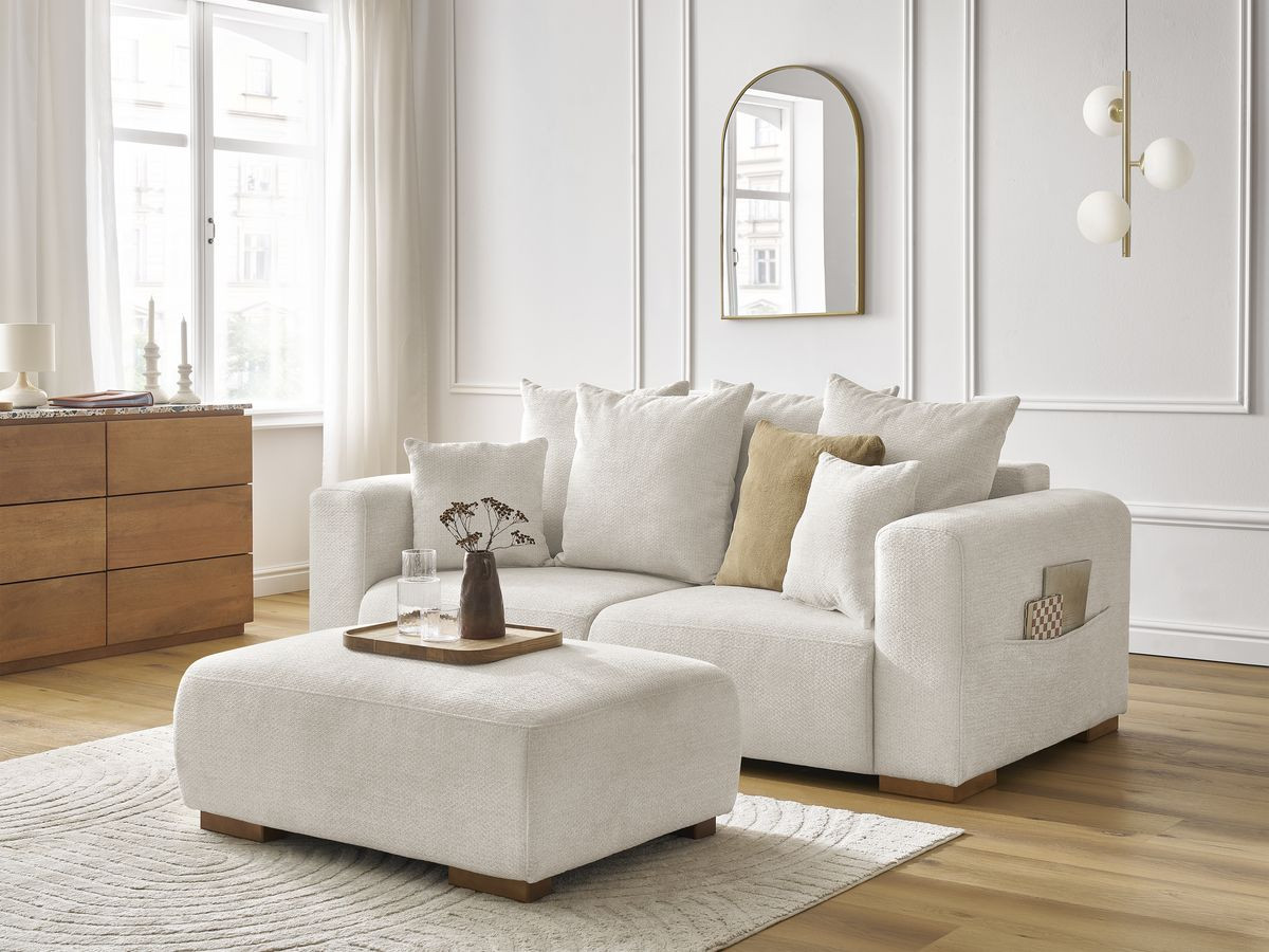 Bobochic Sidonie Sofa 3-Sitzer mit Pouf Melange-Stoff Beige