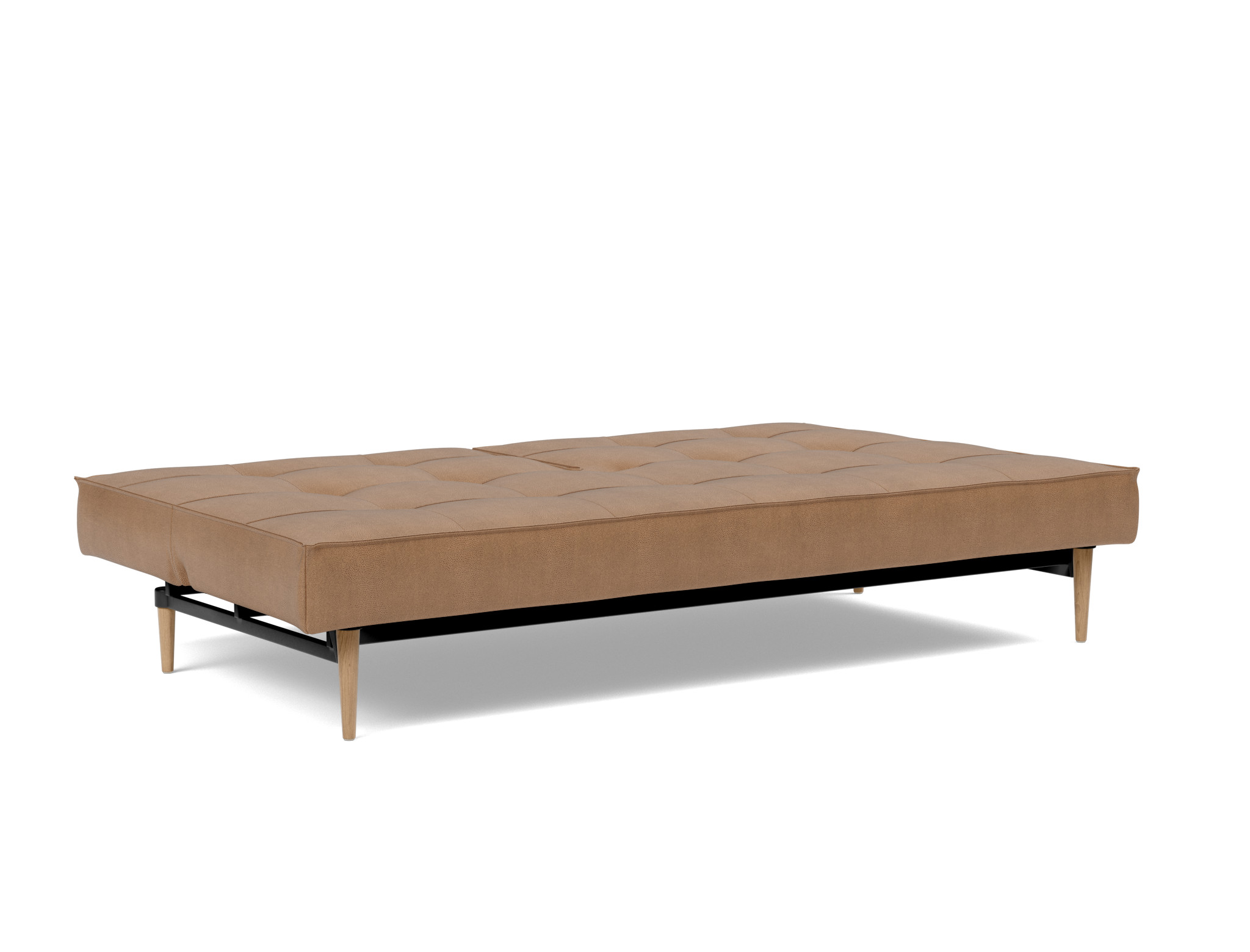Schlafsofa Splitback Lederoptik Faunal 551-Brown Beine Styletto Eiche hell