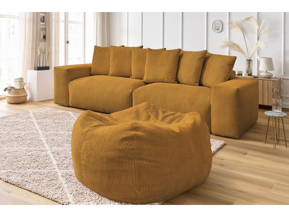 Bobochic Voltaire Sofa 5-Sitzer mit Pouf Cordsamt Gelb