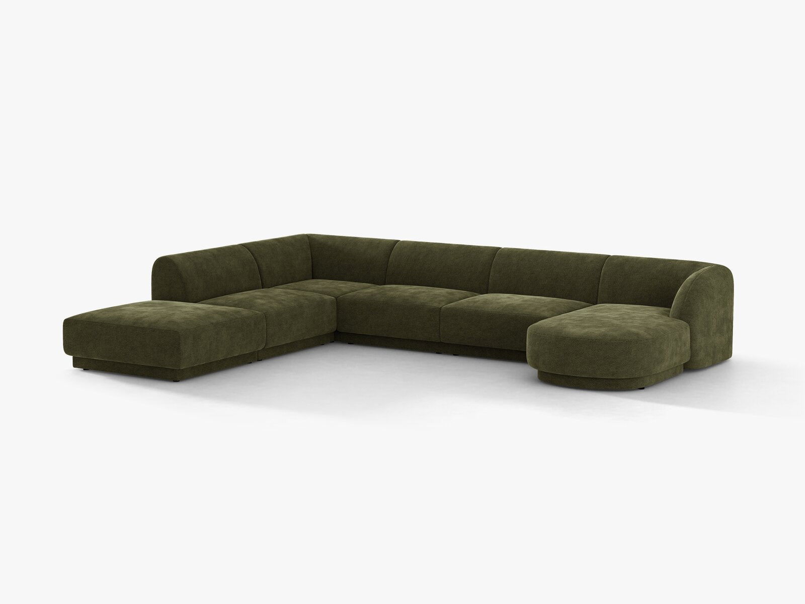 Micadoni Panorama-Ecksofa Miley 6-Sitzer Chenille Eden Grün Links