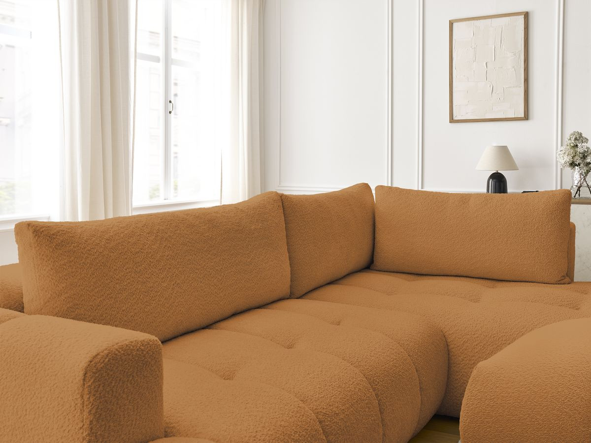 Bobochic Fuji Ecksofa mit Schlaffunktion und Bettkasten und Pouf 282 × 204 cm Bouclé-Stoff Gelb Ecke rechts