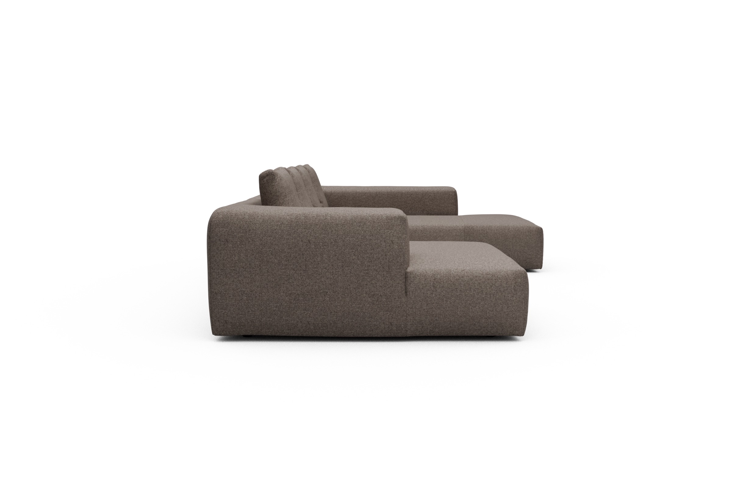Wohnlandschaft Fred Relax-Ecke rechts mit 2-Sitzer und Chaiselongue links Strukturierter Stoff Sama 340-Stone