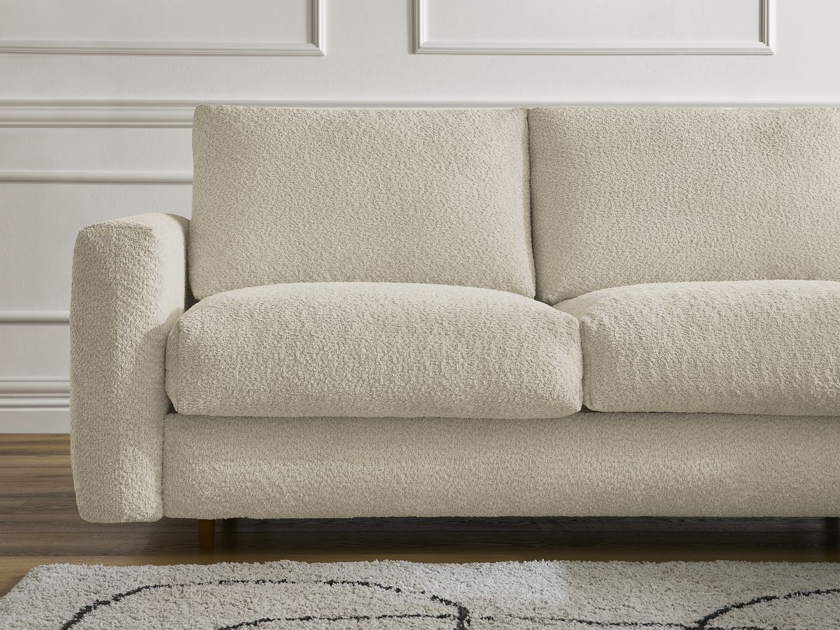 Bobochic Cocoone Ecksofa mit Schlaffunktion und Bettkasten Bouclé-Stoff Beige, Liegefläche 160 × 200 cm