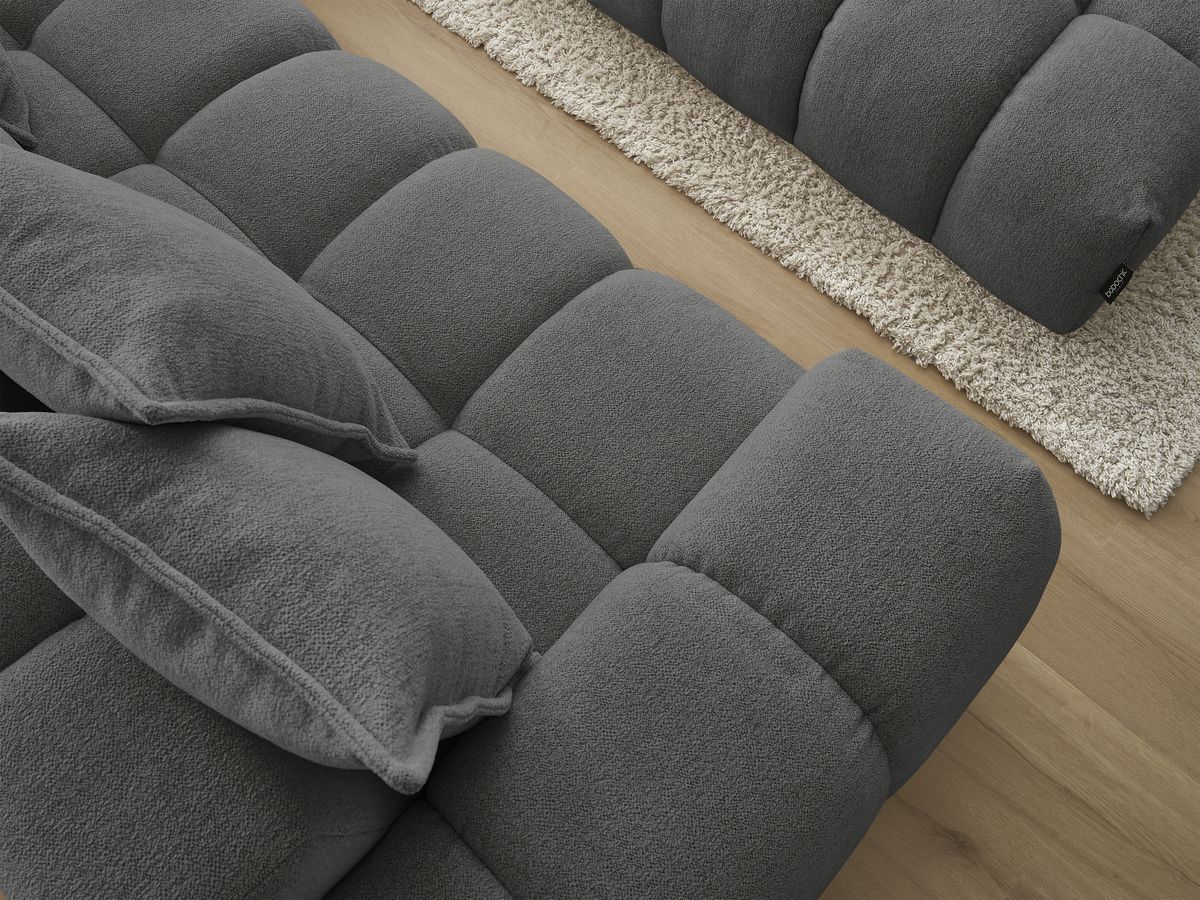 Bobochic Everest Ecksofa mit Schlaffunktion und Pouf, 10 Kissen Melange-Stoff Dunkelgrau Ecke rechts