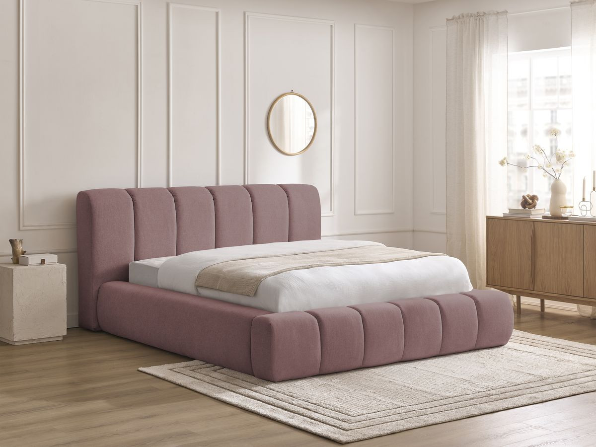 Bobochic Denali Polsterbett mit Bettkasten Stoff Rosa, Liegefläche 140 × 190 cm
