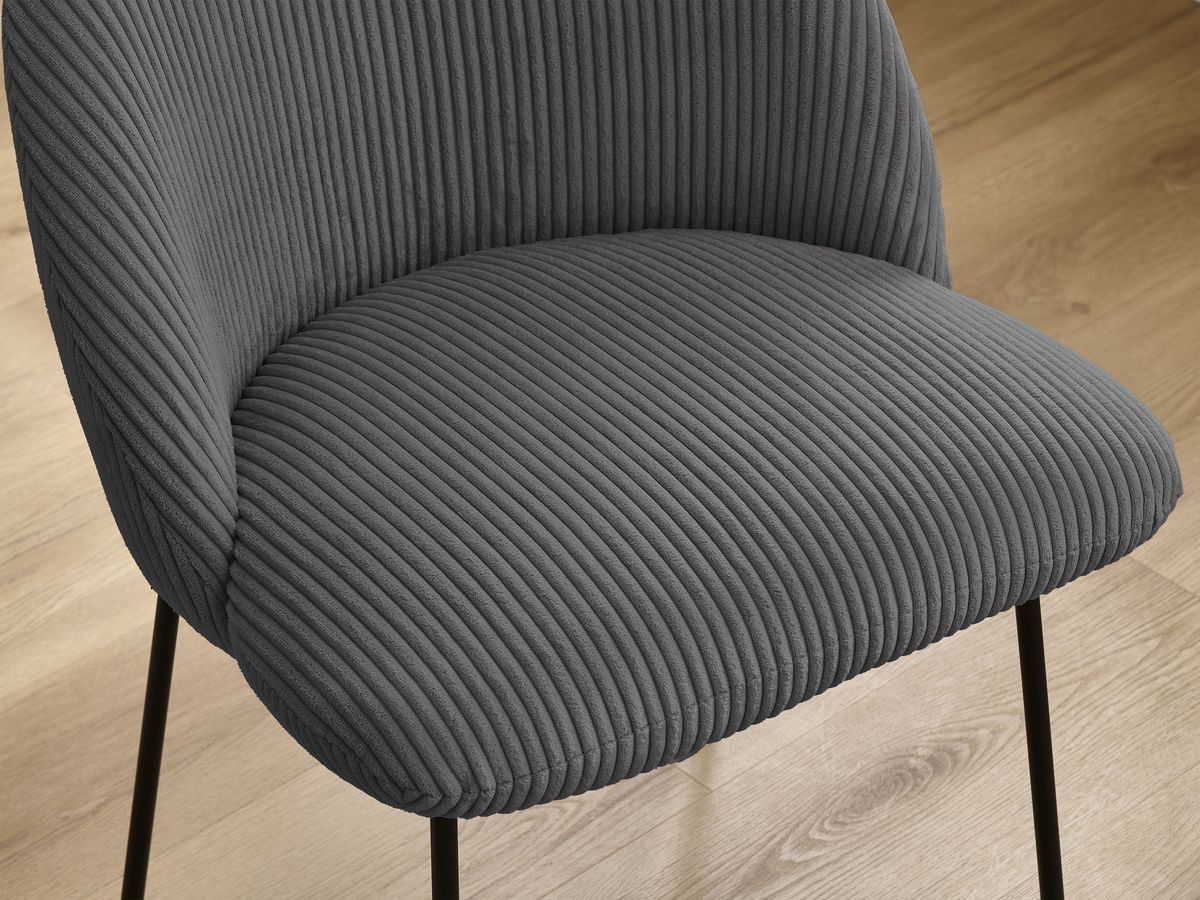 Bobochic Lalie Esszimmerstuhl 2er-Set mit Metallbeinen, schwarz Cordsamt Dunkelgrau
