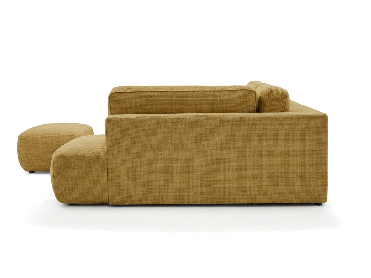 Bobochic Denise Ecksofa mit Schlaffunktion und Bettkasten und Pouf 256 × 197 cm Strukturstoff Gelb Ecke rechts