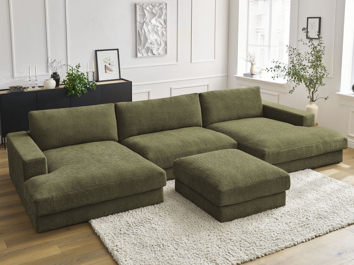 Bobochic Leonard Wohnlandschaft mit Pouf 349 × 159 cm Strukturstoff Grün