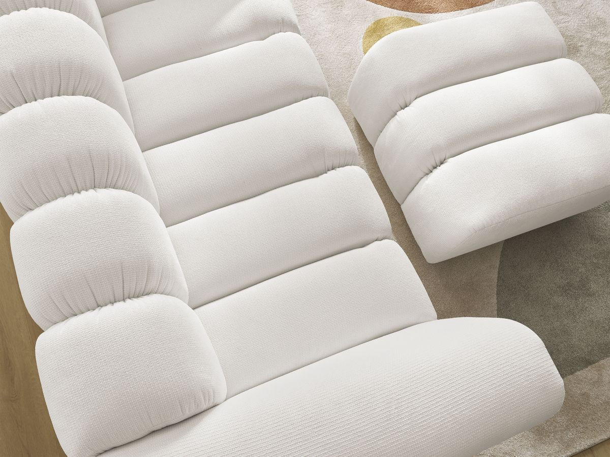 Bobochic Talia Sofa 3-Sitzer mit Pouf Melange-Stoff Weiß