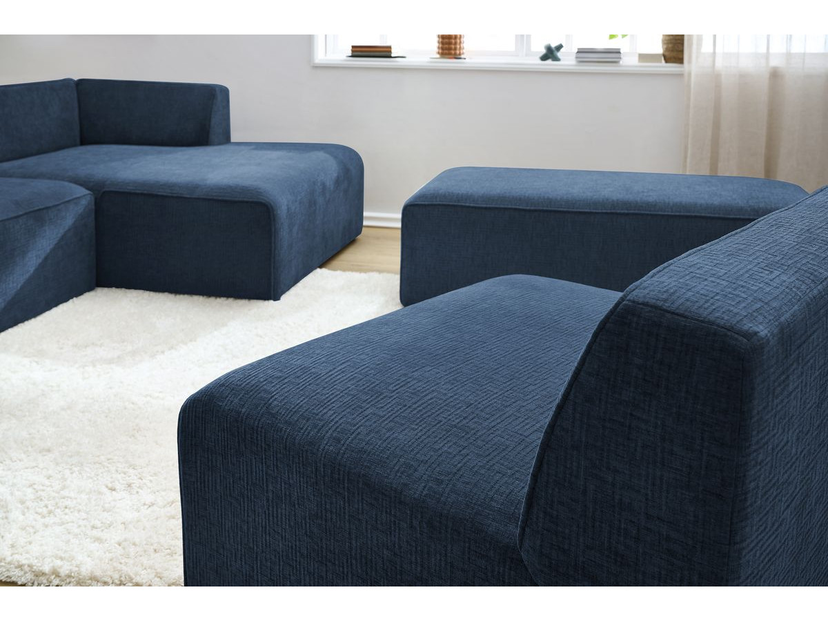 Bobochic Megeve Ecksofa mit Pouf Strukturstoff Dunkelblau Ecke rechts