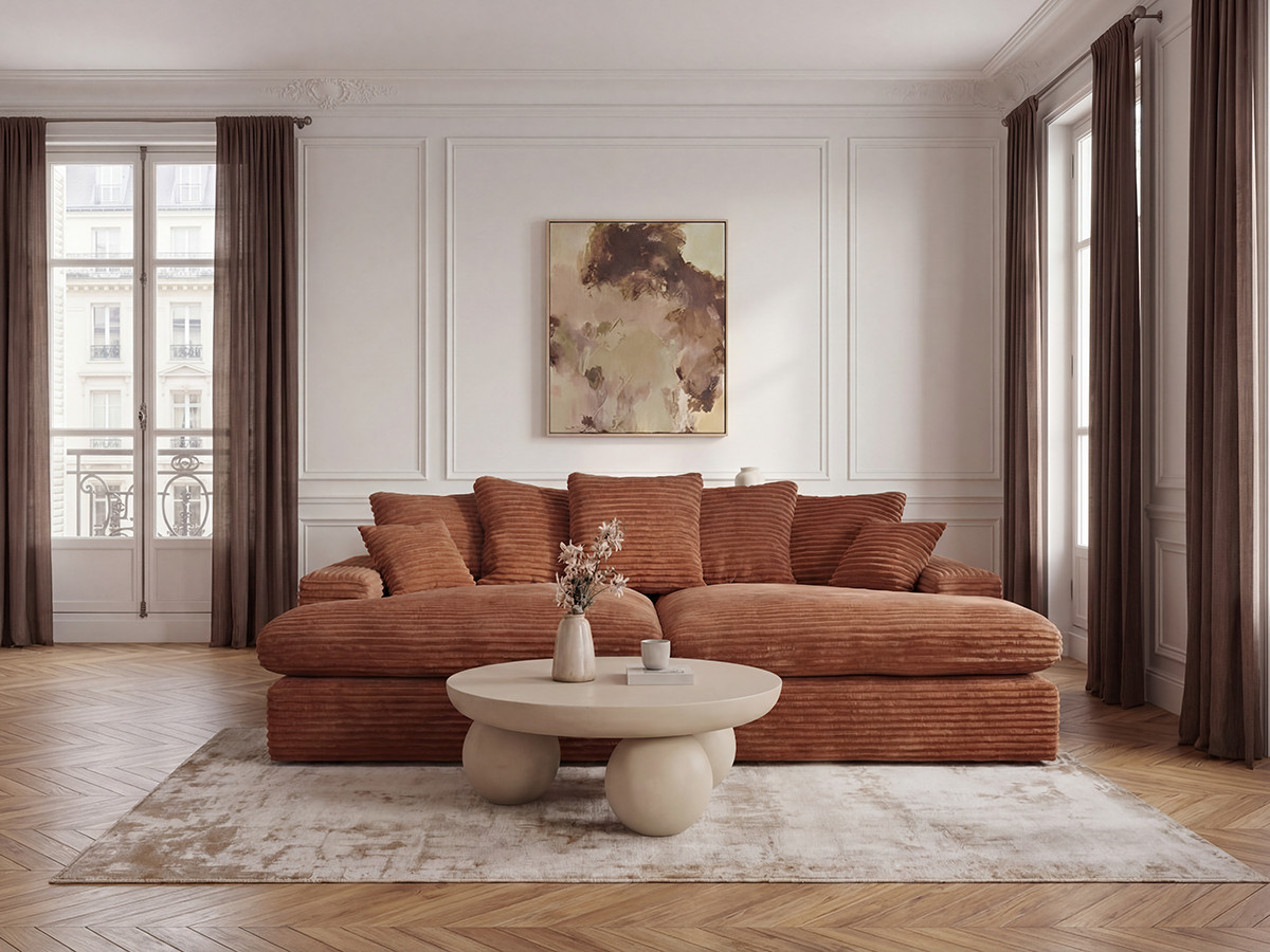 Bobochic Nevada Sofa 3-Sitzer 226 × 150 cm Breitcord weich Orange