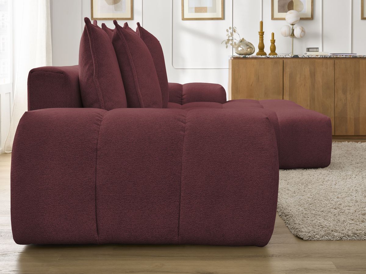 Bobochic Everest Ecksofa mit Schlaffunktion und Bettkasten 318 × 180 cm, 7 Kissen Melange-Stoff Rot Ecke rechts