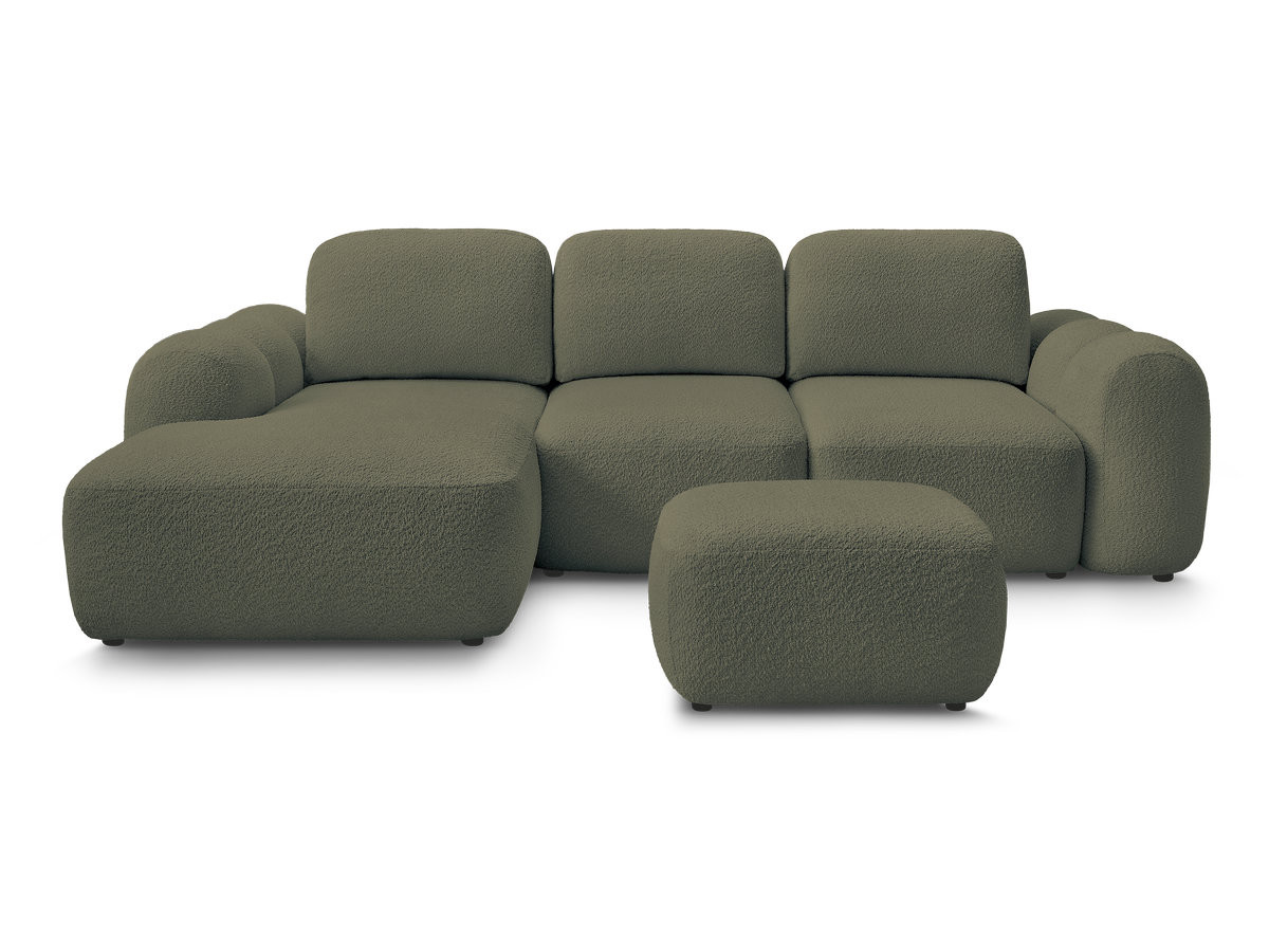 Bobochic Montaigne Ecksofa mit Schlaffunktion und Bettkasten und Pouf 276 × 164 cm Bouclé-Stoff Grün Ecke links