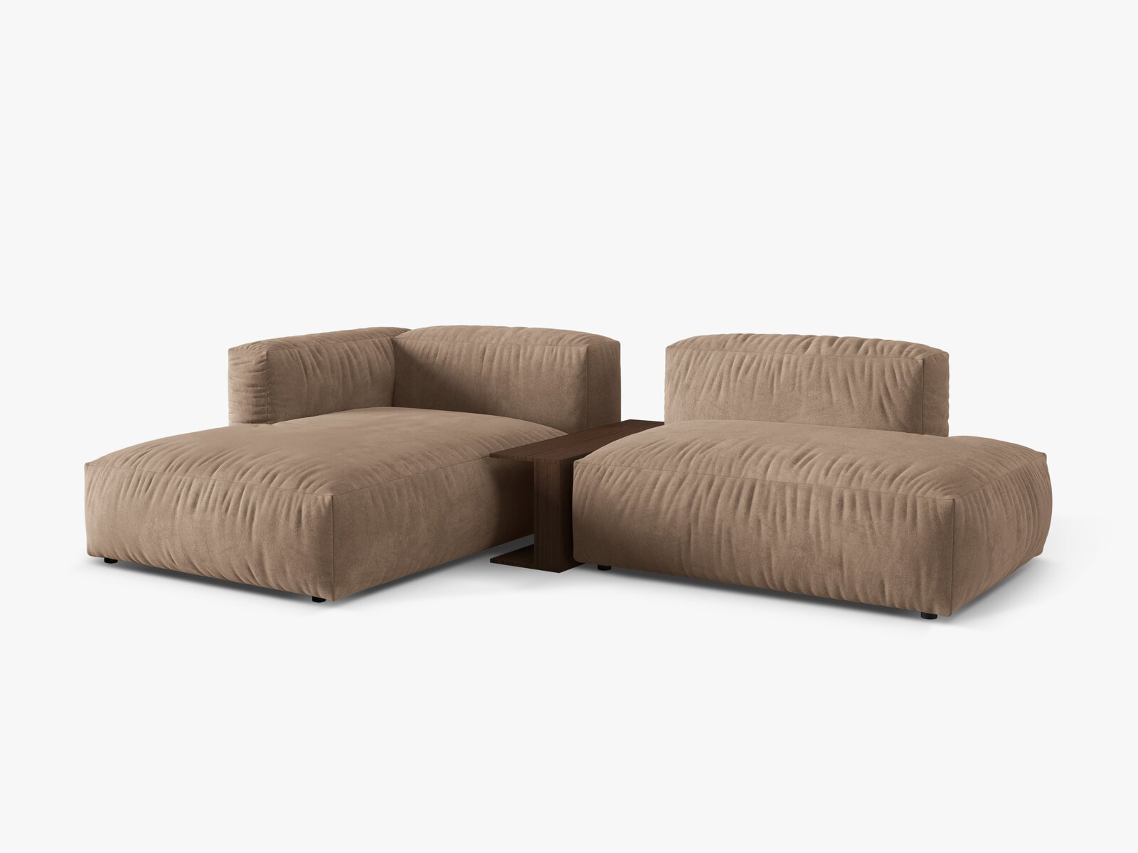 Micadoni Ecksofa Martina 2-Sitzer mit Couchtisch Links Samt Dunkelbeige