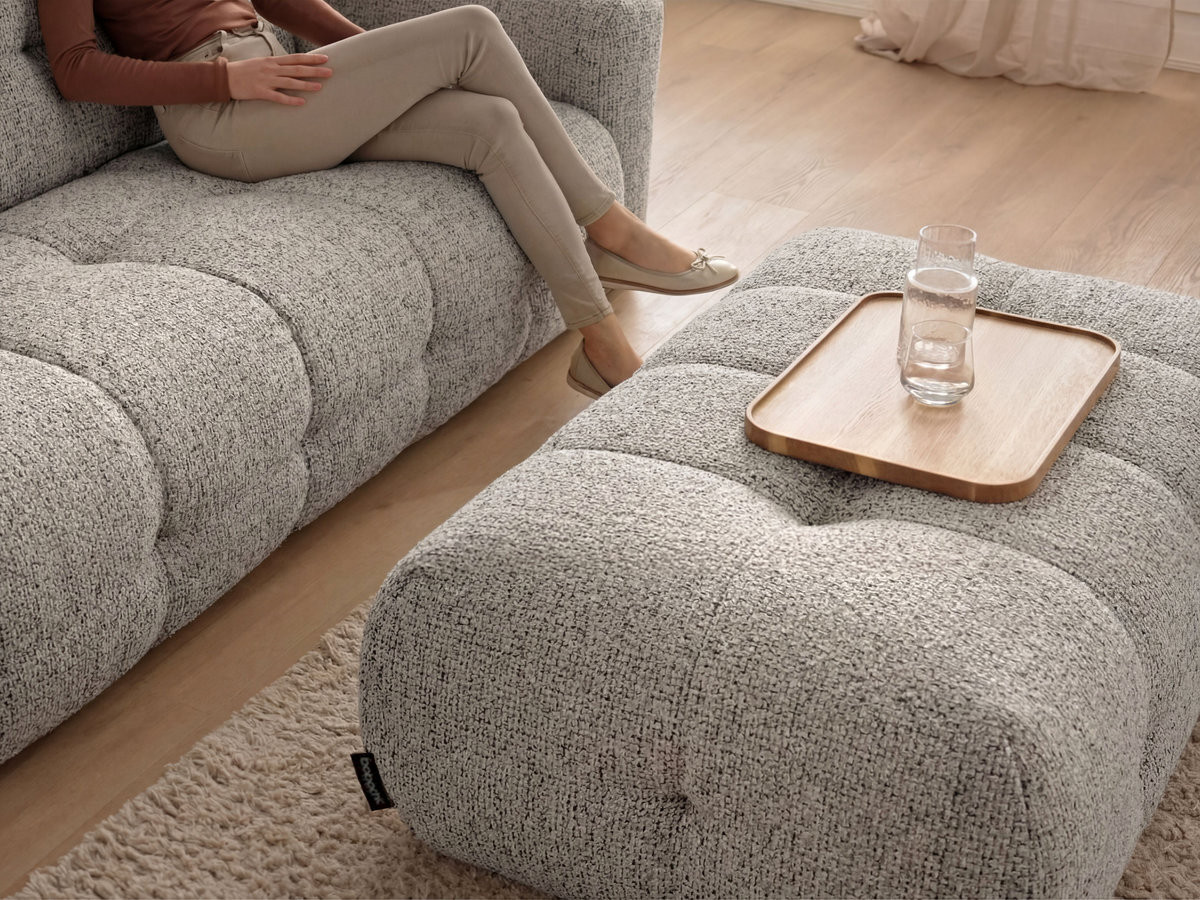 Bobochic Laura Ecksofa mit großem Pouf Melange-Stoff Taupe Ecke links