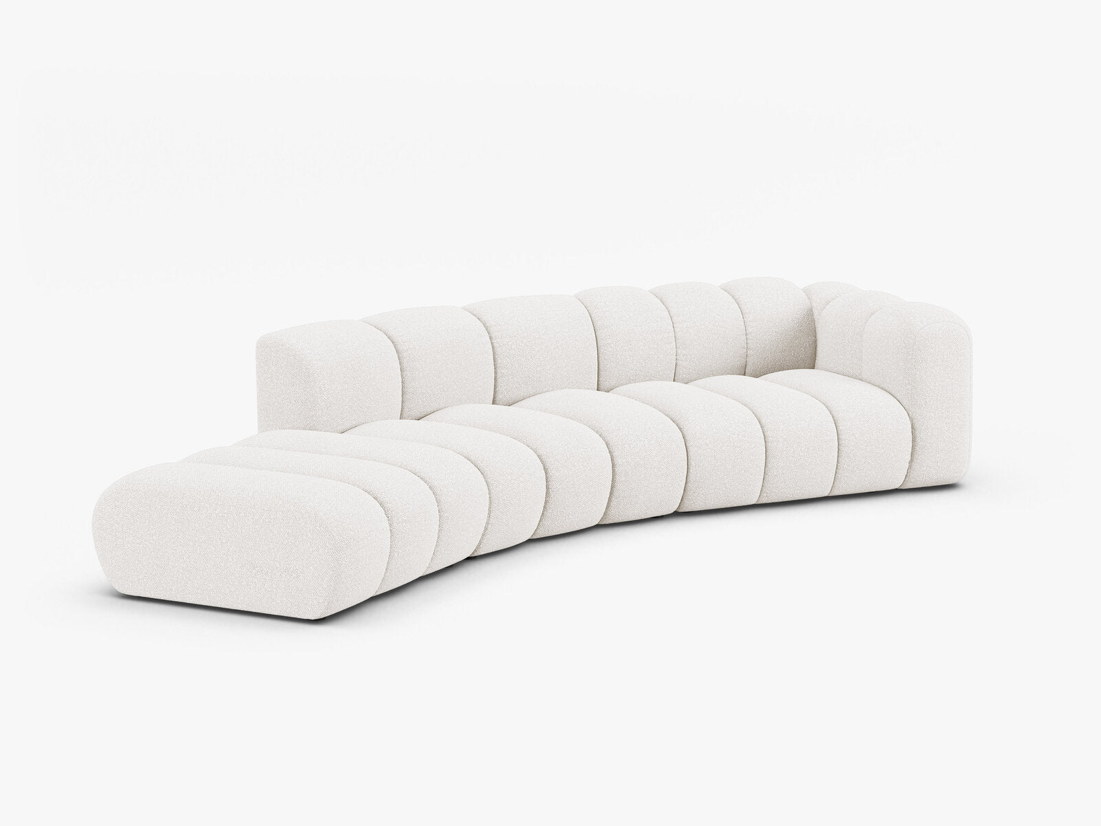 Micadoni Modulares Sofa Lupine 5-Sitzer Links Boucle Baloo Weiß