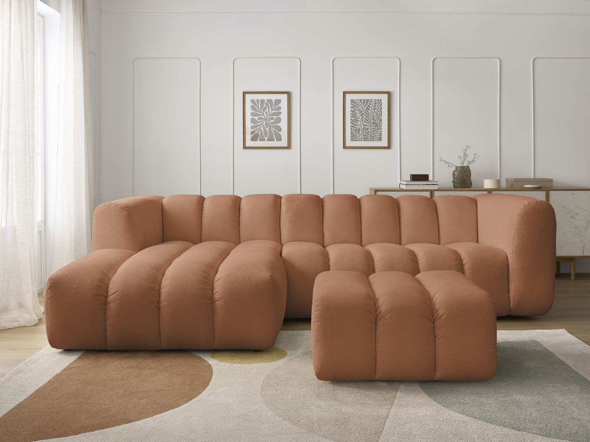 Bobochic Talia Ecksofa mit Pouf Melange-Stoff Orange Ecke links