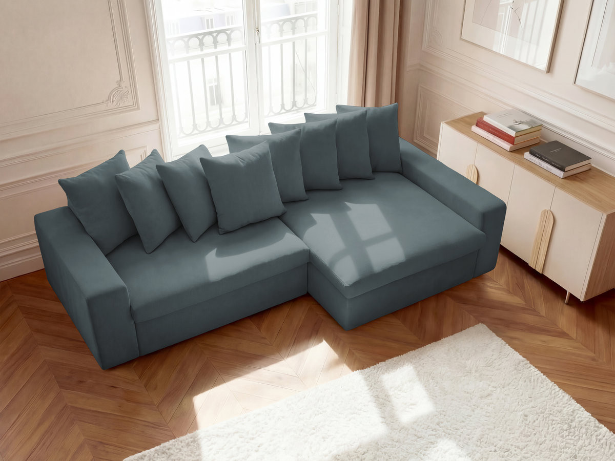 Bobochic Enore Ecksofa 330 × 100 cm Stoff Blau Ecke rechts