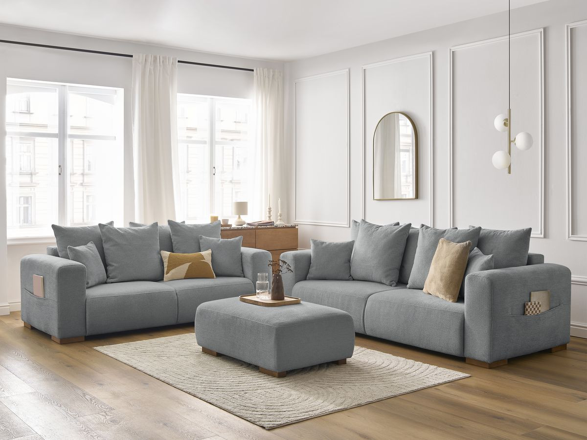Bobochic Sidonie Sofa 6-Sitzer mit Pouf Melange-Stoff Dunkelgrau