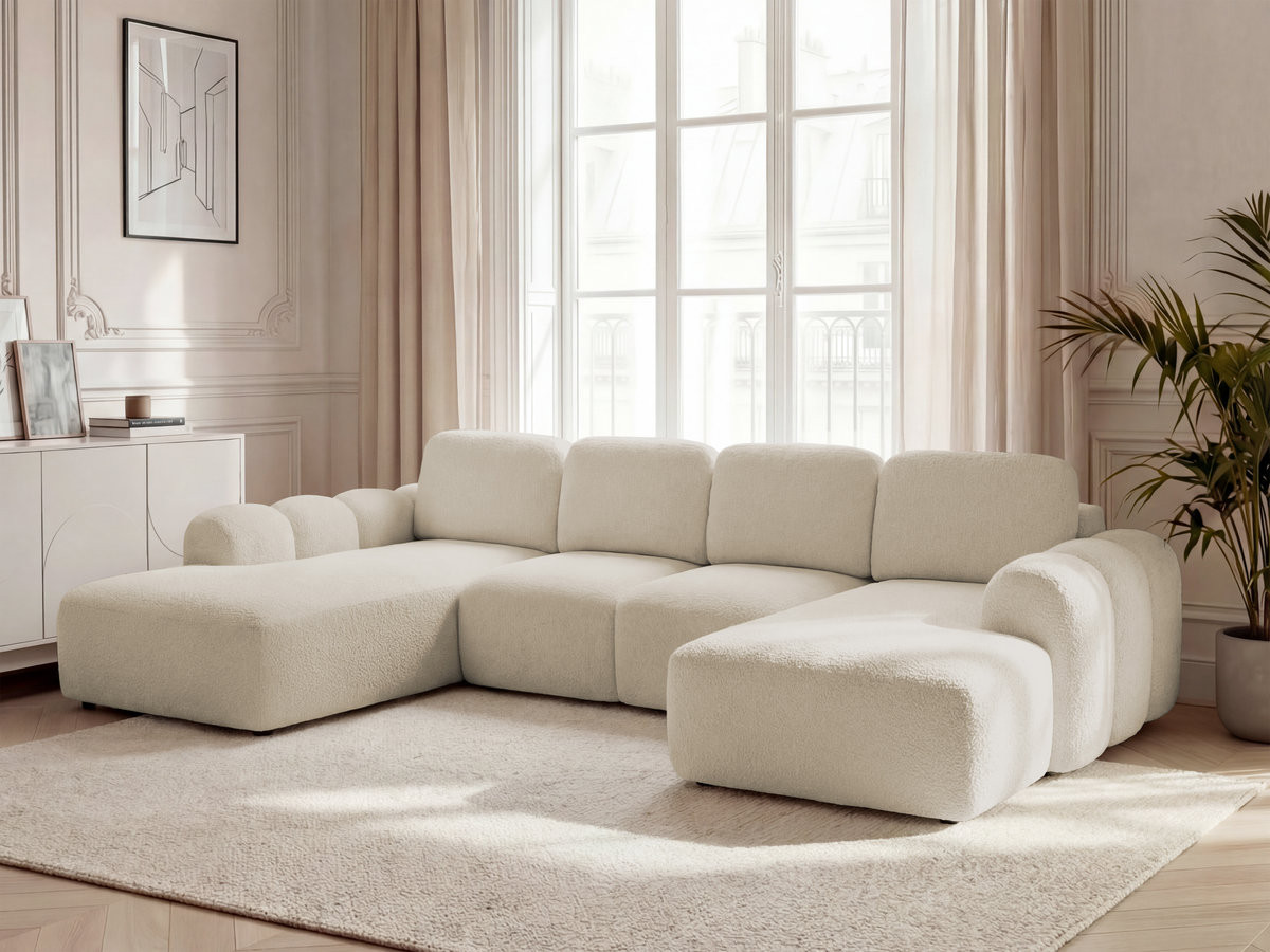 Bobochic Montaigne Wohnlandschaft Bouclé-Stoff Beige Ecke rechts