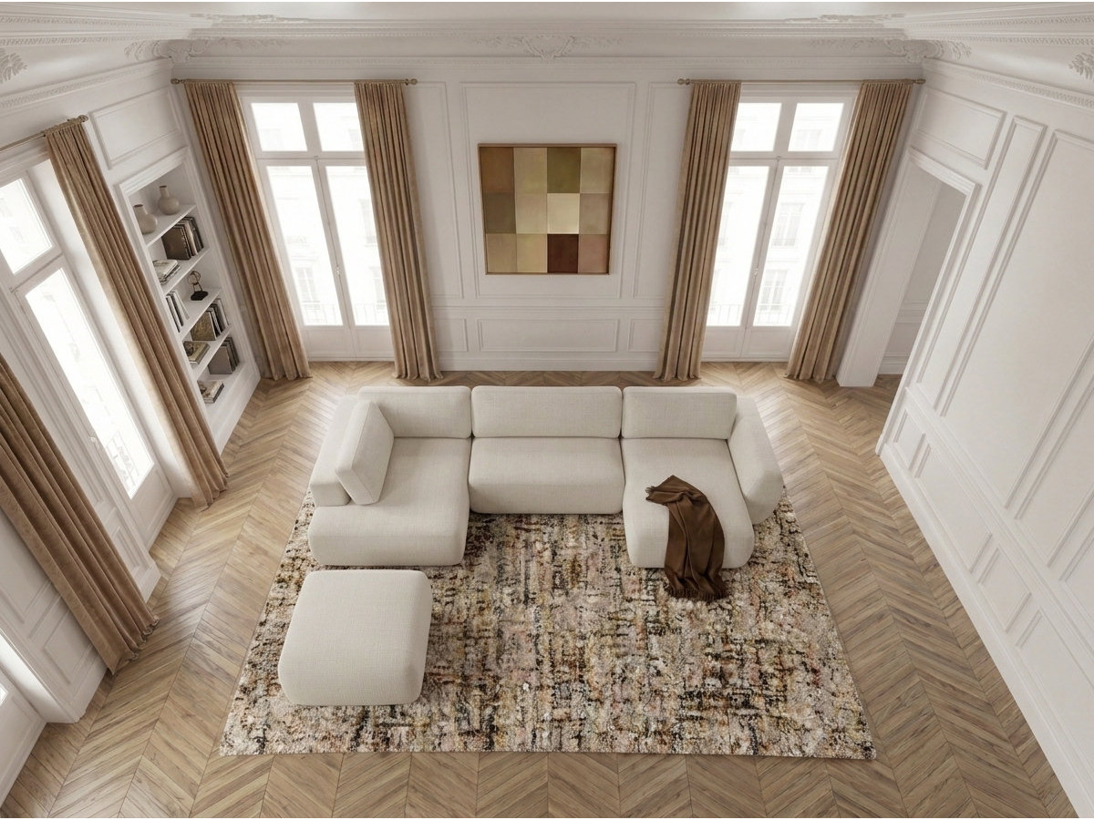 Bobochic Denise Wohnlandschaft mit Pouf Strukturstoff Weiß Ecke rechts