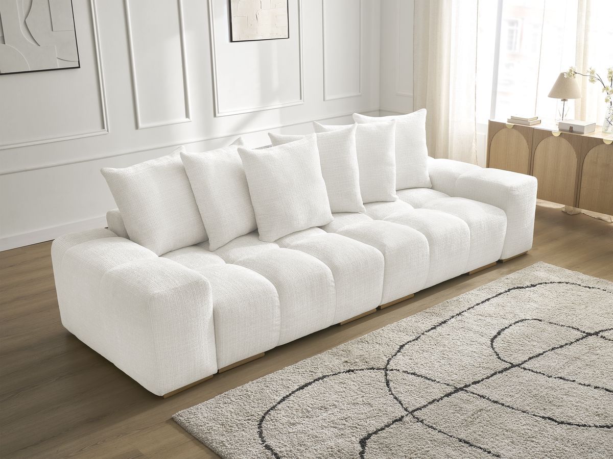 Bobochic Anakin Sofa 3-Sitzer, 6 Kissen Strukturstoff Weiß