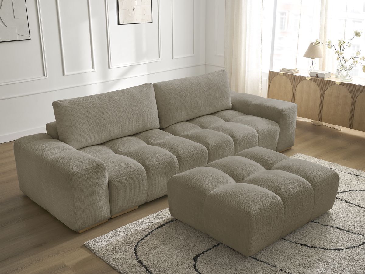Bobochic Anakin Sofa 3-Sitzer mit Pouf, 2 Kissen Strukturstoff Taupe