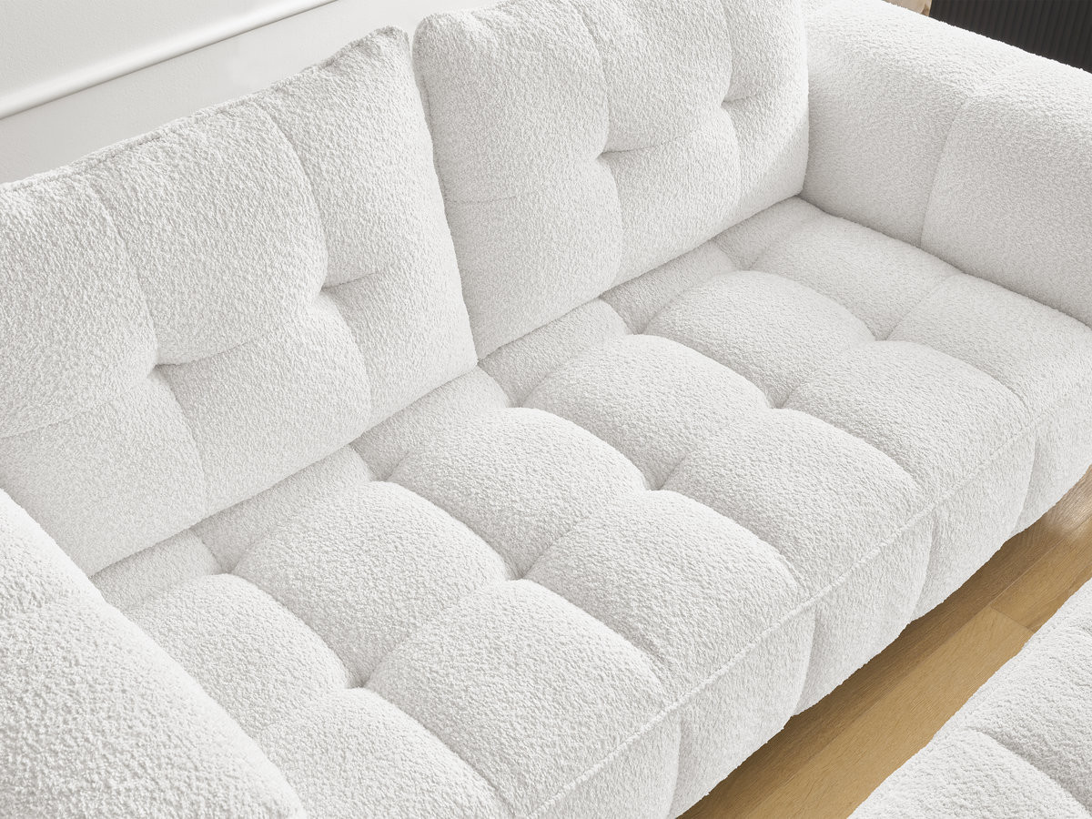 Bobochic Anis Sofa 2-Sitzer mit Pouf Bouclé-Stoff Weiß