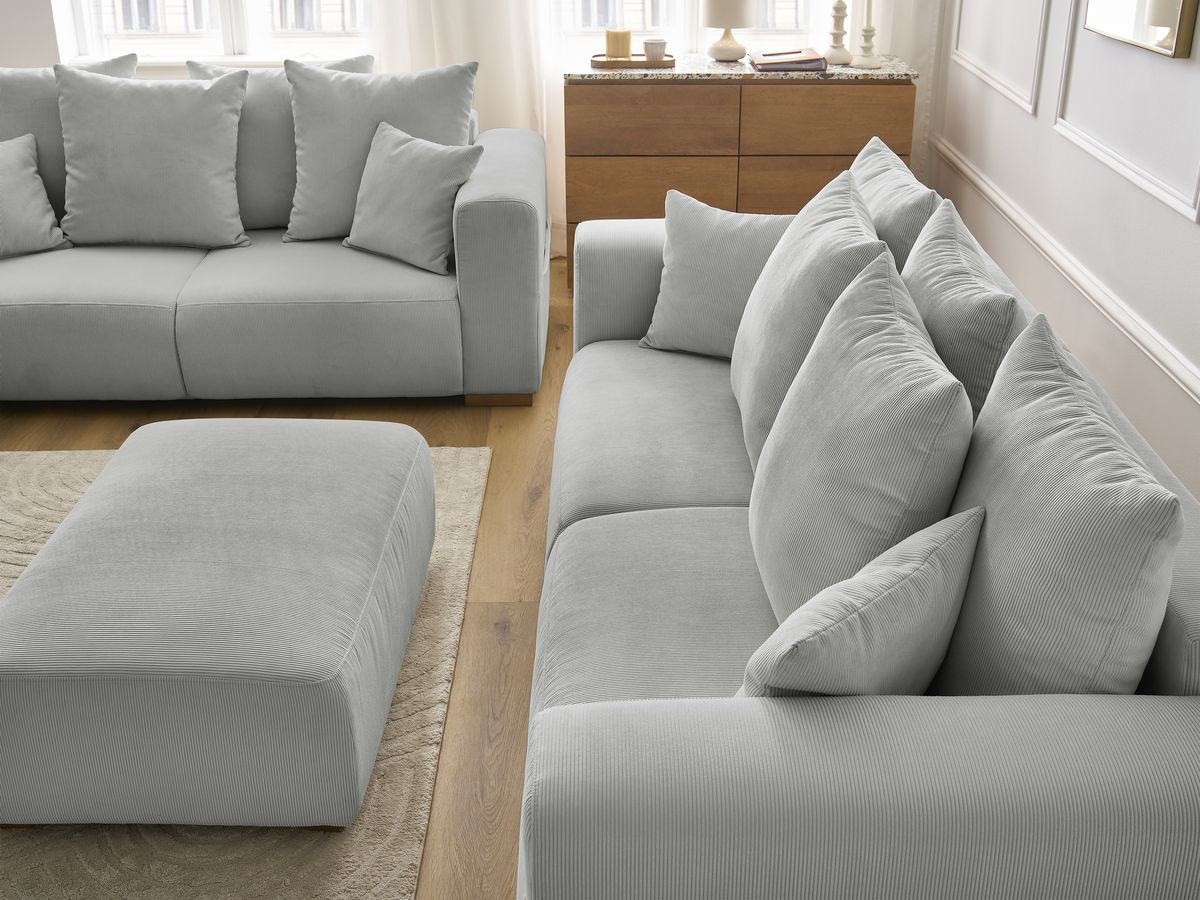 Bobochic Sidonie Sofa 6-Sitzer mit Pouf Cordsamt Hellgrau