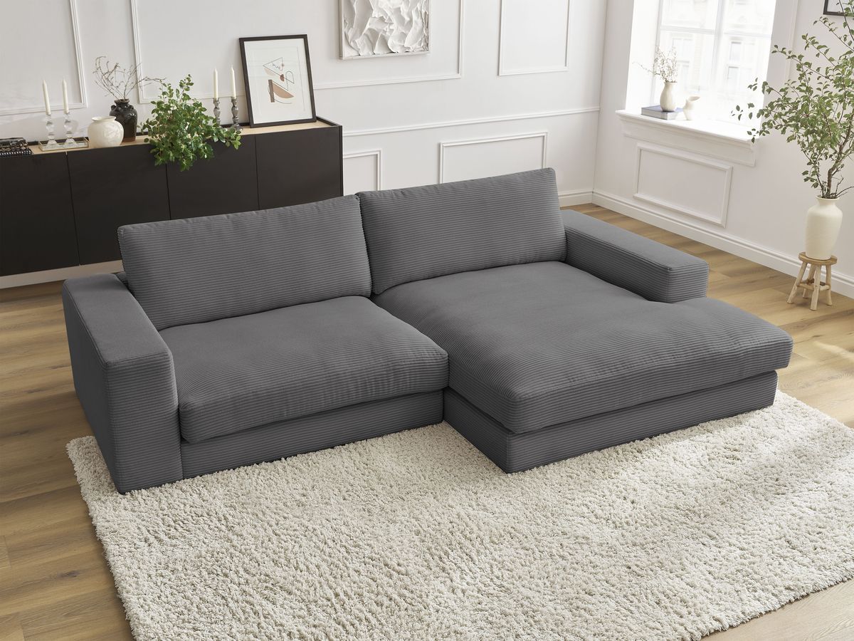 Bobochic Leonard Ecksofa 234 × 159 cm Cordsamt Dunkelgrau Ecke rechts