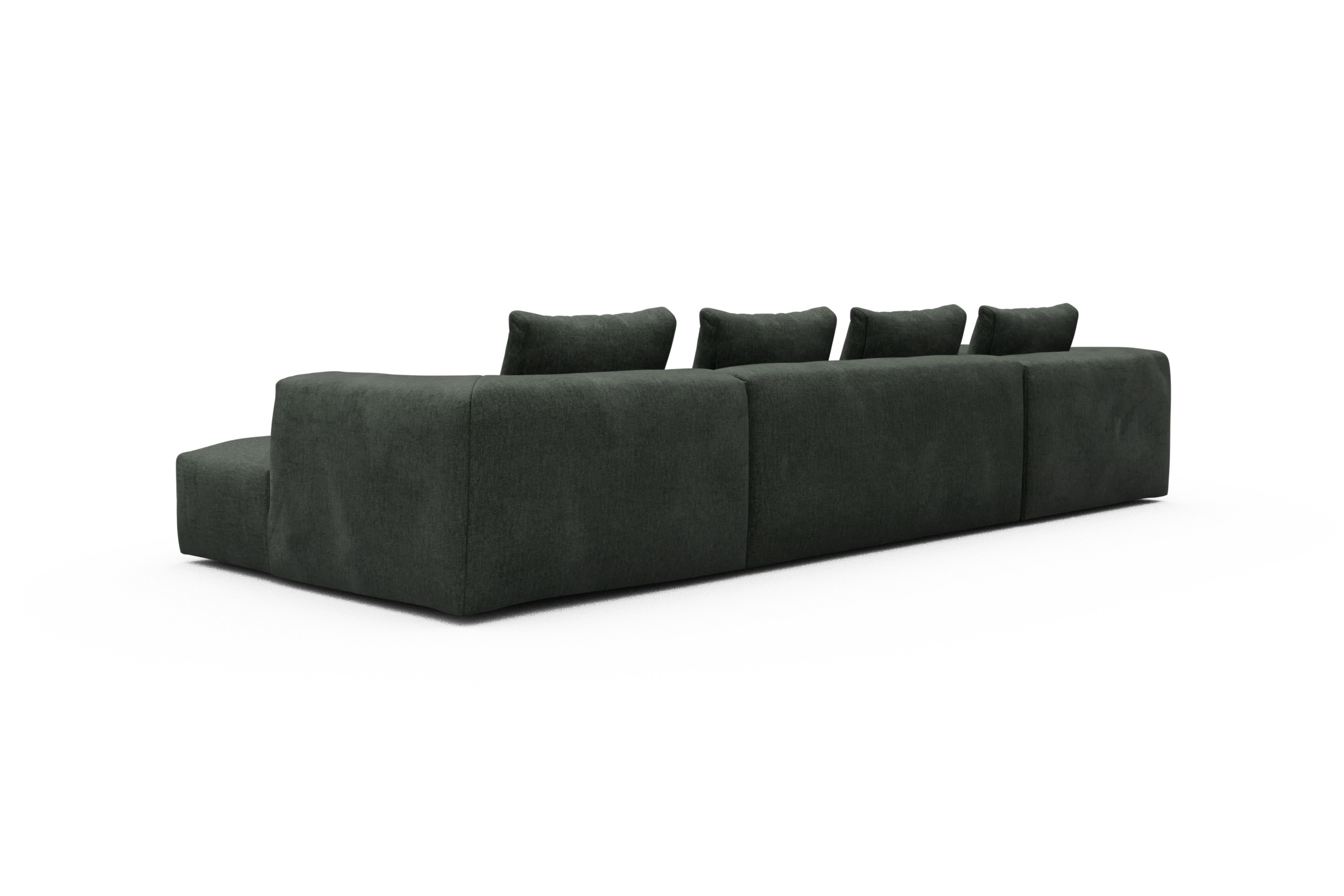 Wohnlandschaft Fred Relax-Ecke links mit 2-Sitzer und Chaiselongue rechts Boucle Aivi 818-Pine-Green