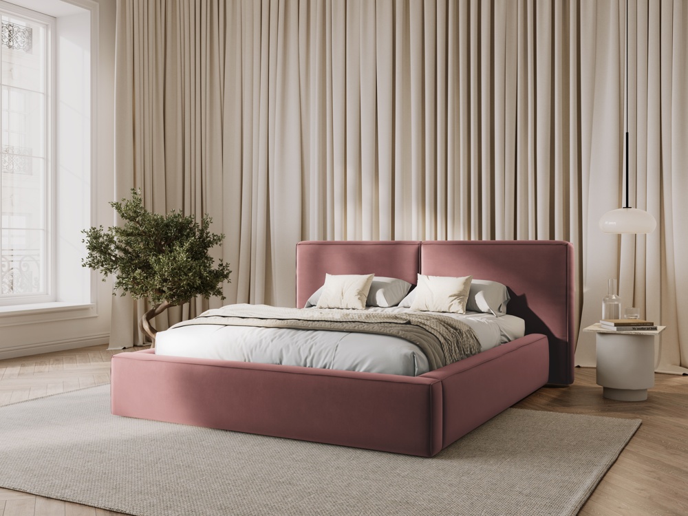 Cosmopolitan Design Stauraumbett mit doppeltem Kopfteil Arendal 180x200 Samt Bluvel Rosa