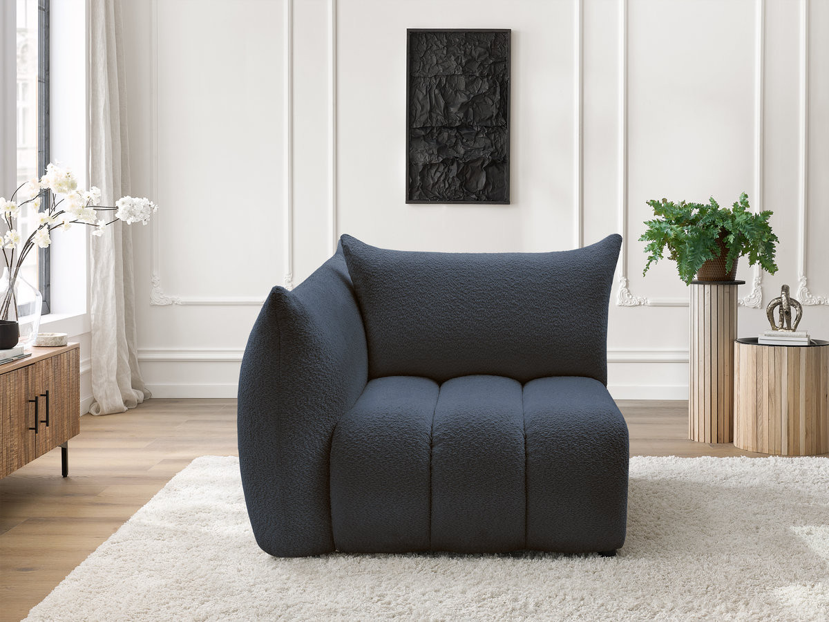 Bobochic Azra Sofamodul 1-Sitzer 117 × 112 cm Bouclé-Stoff Dunkelblau Ecke links