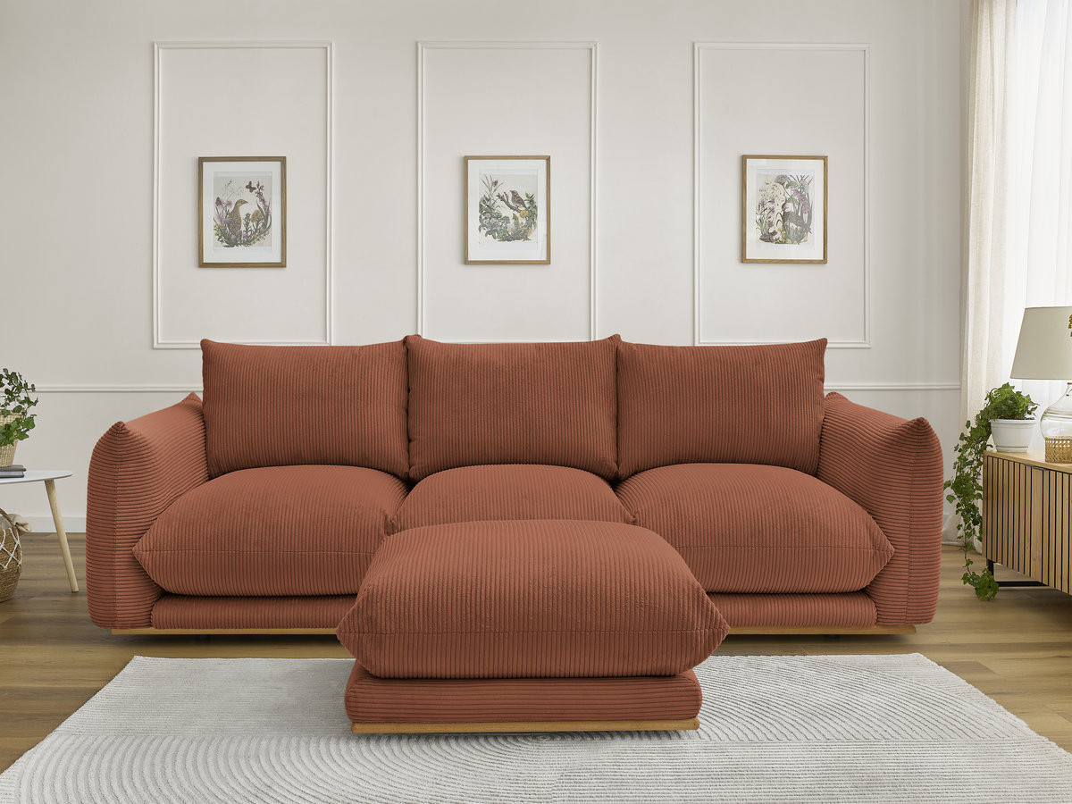 Bobochic Ernest Sofa 3-Sitzer mit Pouf 266 × 106 cm Cordsamt Orange