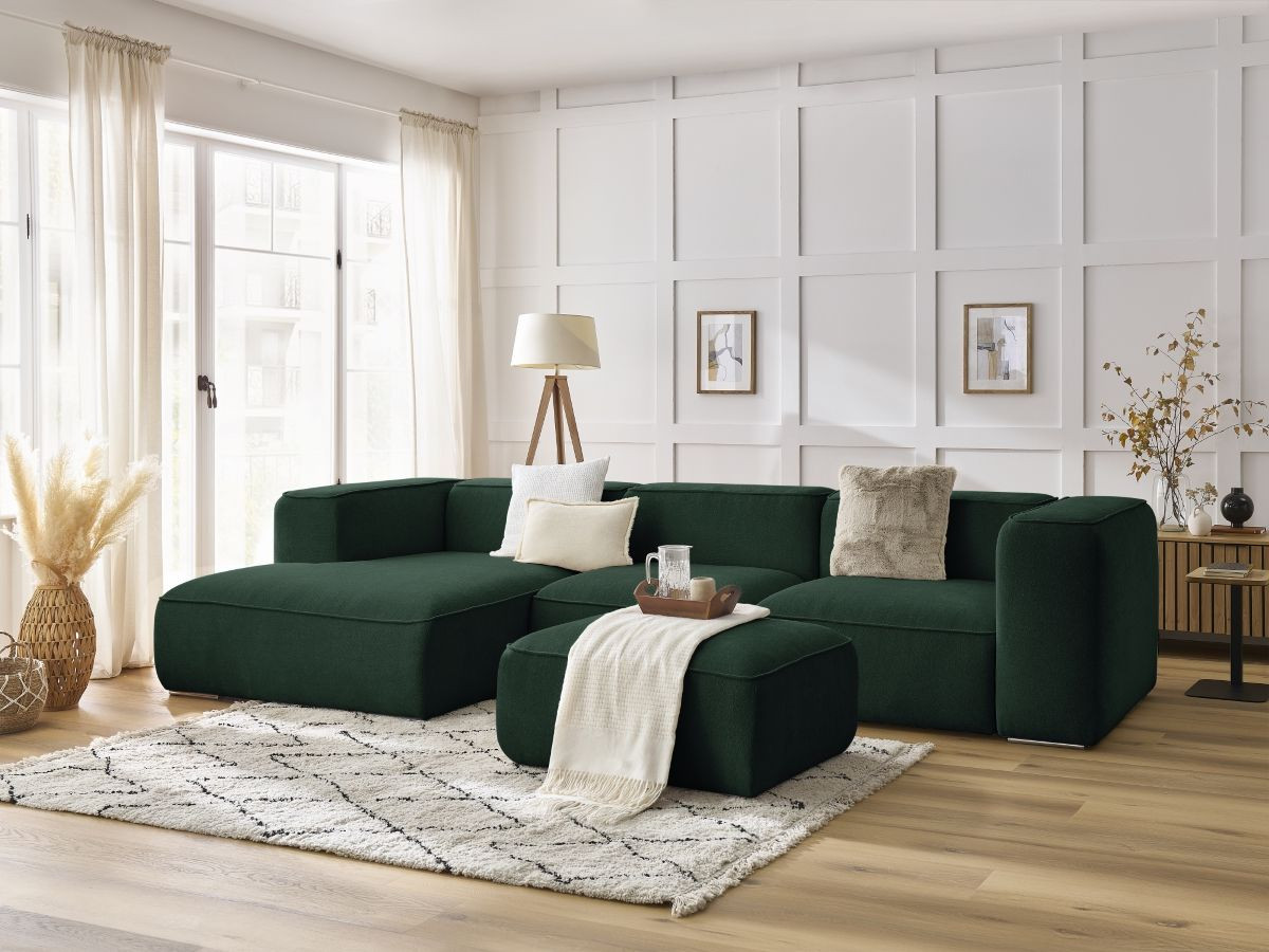 Bobochic Zephyr Ecksofa mit Pouf 349 × 165 cm Strukturstoff Grün Ecke links