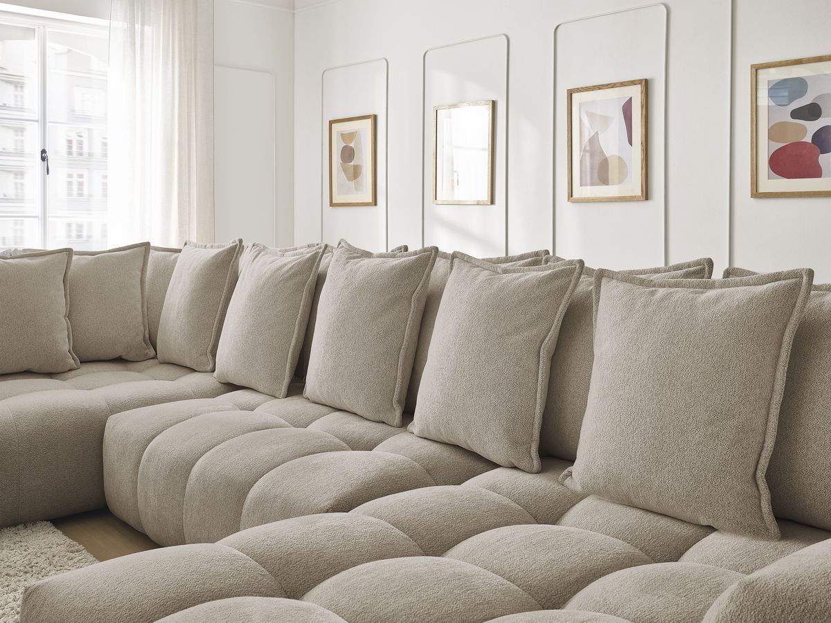 Bobochic Everest Wohnlandschaft, 14 Kissen Melange-Stoff Taupe Ecke rechts