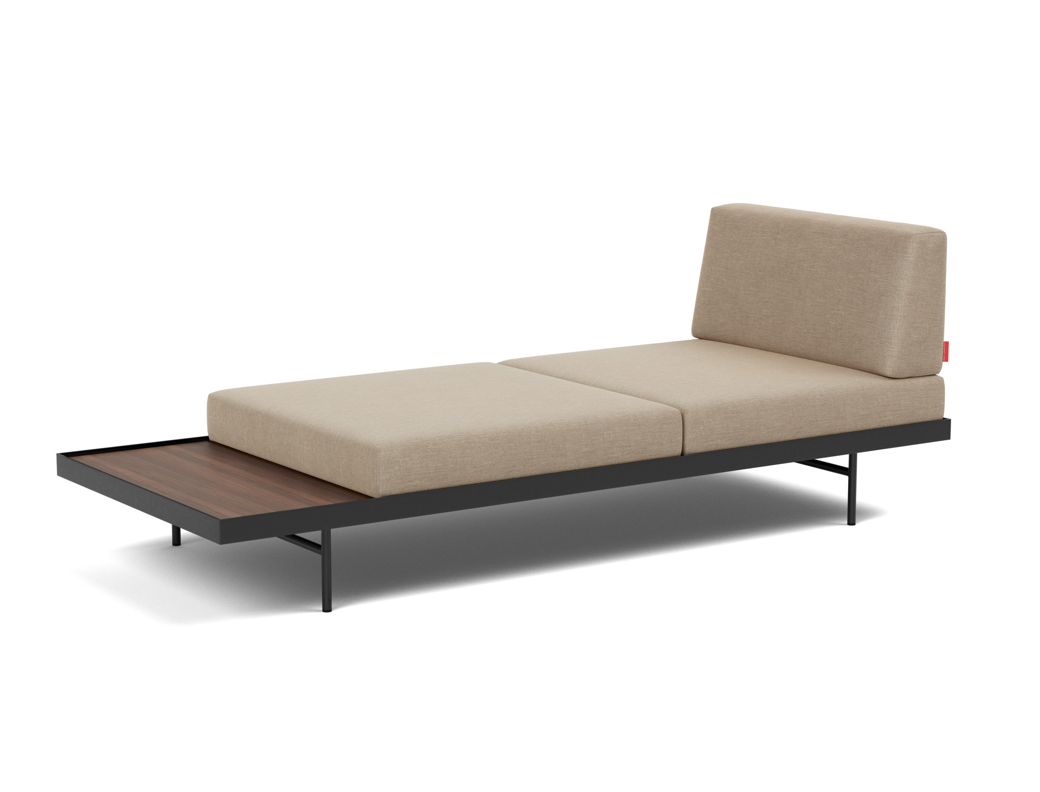 Tagesbett Puri Flachgewebe Phobos 587-Mocha Beine mit Nussbaumtisch