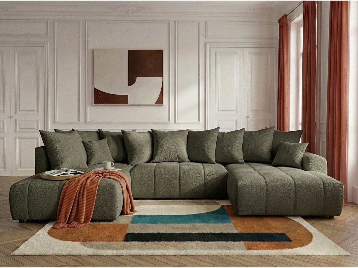 Bobochic Roxelane Wohnlandschaft Bouclé-Stoff Grün Ecke rechts
