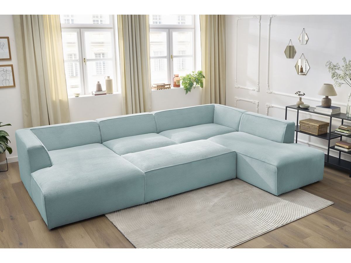 Bobochic Megeve Wohnlandschaft mit Pouf Cordsamt Hellblau Ecke links