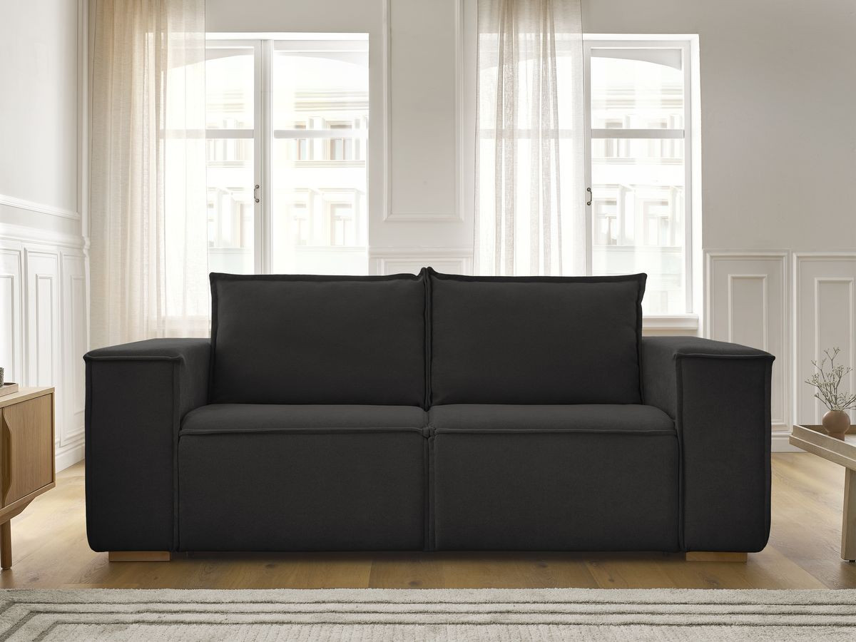 Bobochic Chelsea Schlafsofa 3-Sitzer Strukturstoff Schwarz, Liegefläche 160 × 200 cm