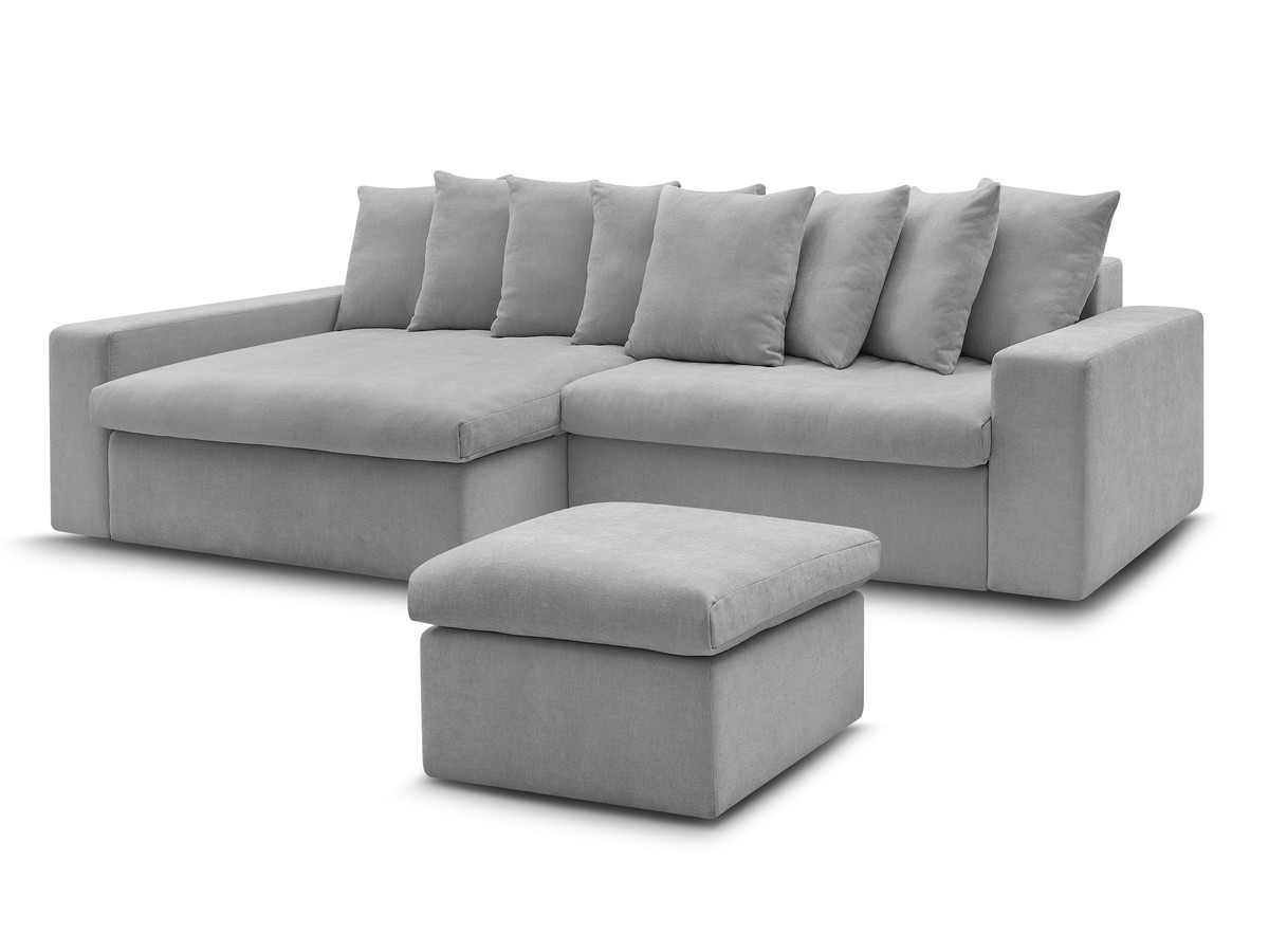 Bobochic Enore Ecksofa mit Pouf Stoff Hellgrau Ecke links