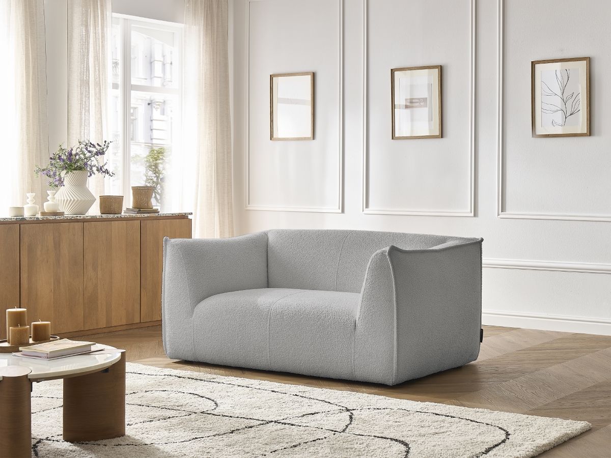 Bobochic Giorgia Sofa 2-Sitzer Bouclé-Stoff Hellgrau