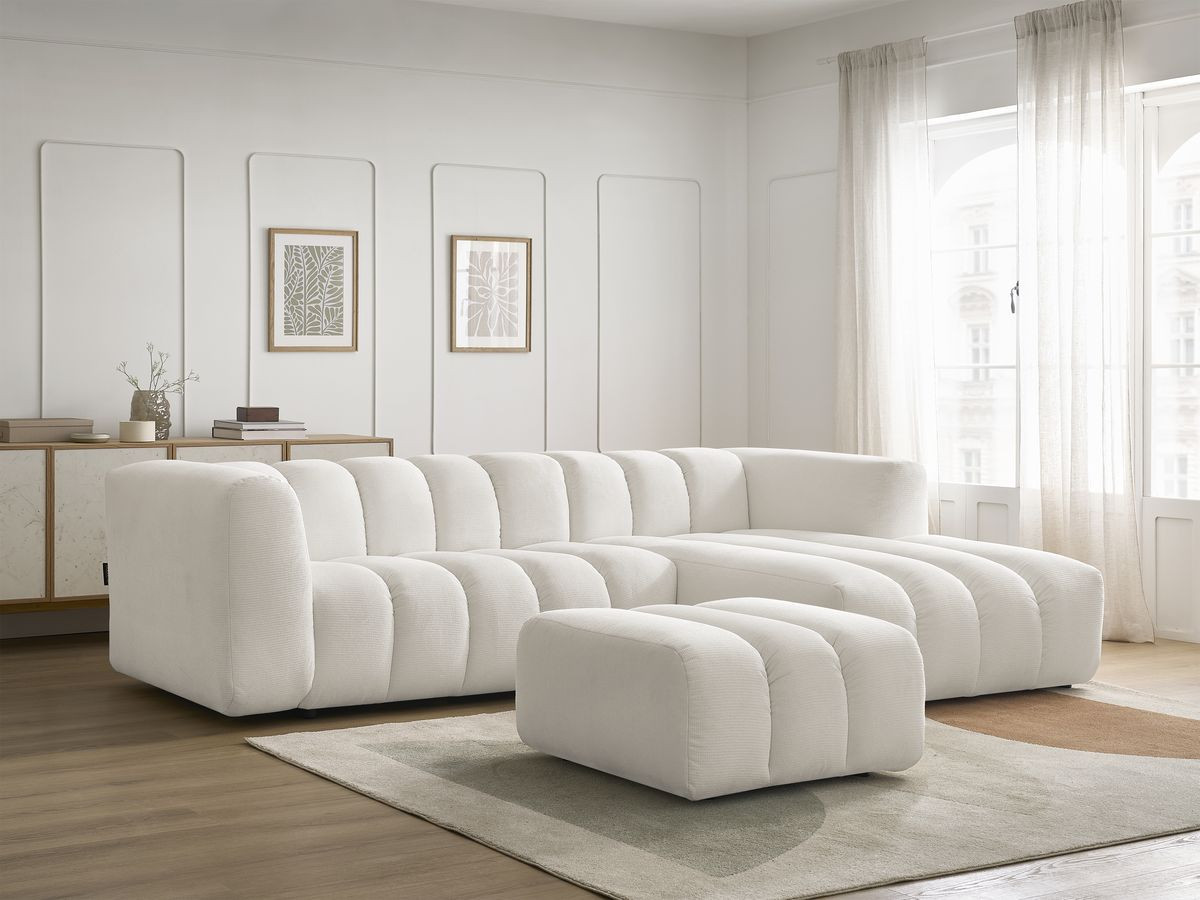 Bobochic Talia Ecksofa mit Pouf Melange-Stoff Weiß Ecke rechts