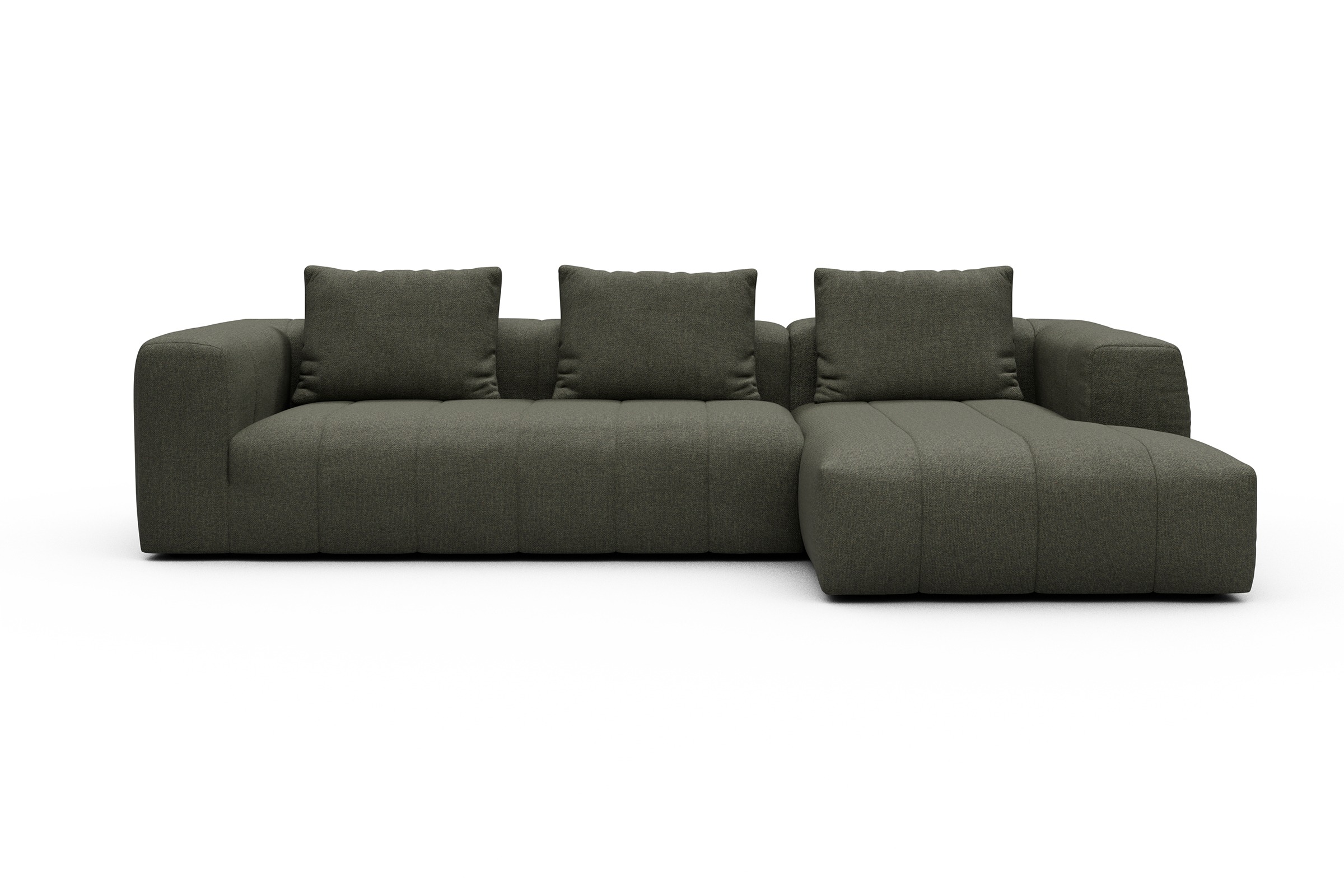 Ecksofa Hugo 2,5-Sitzer Armlehne links mit Chaiselongue Sama-Winter-Moss