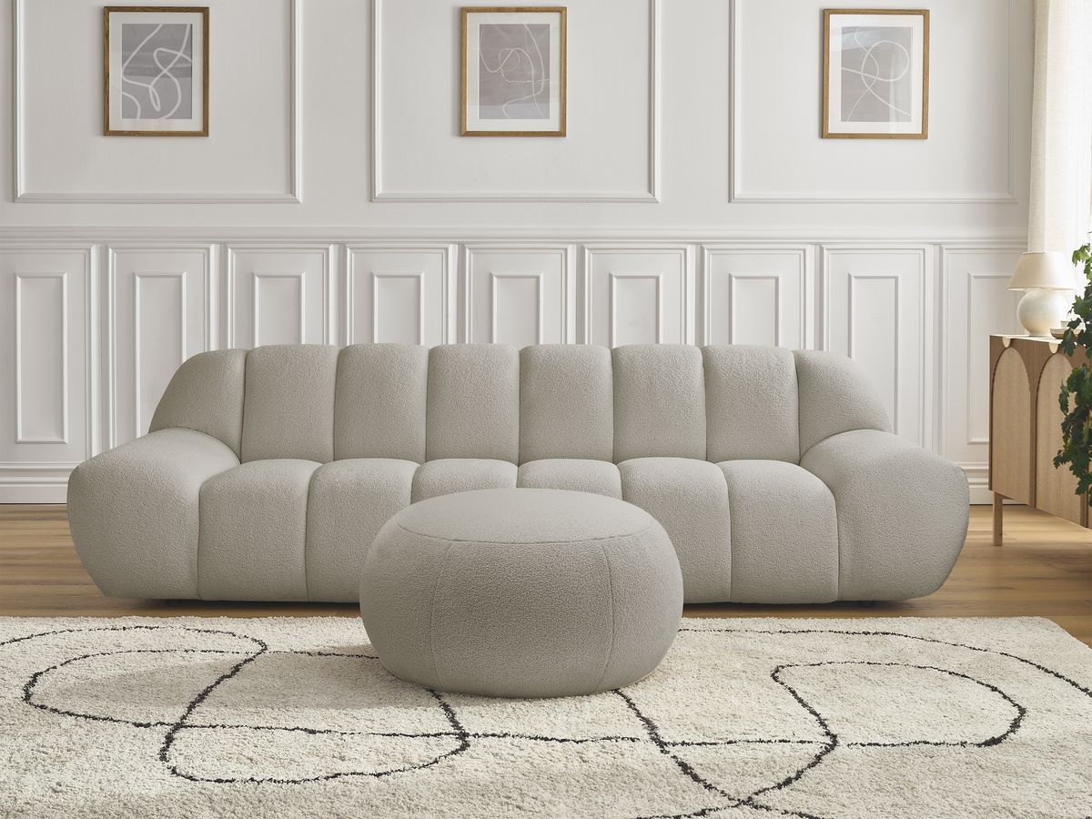 Bobochic Hayden Sofa 4-Sitzer mit Pouf Bouclé-Stoff Taupe