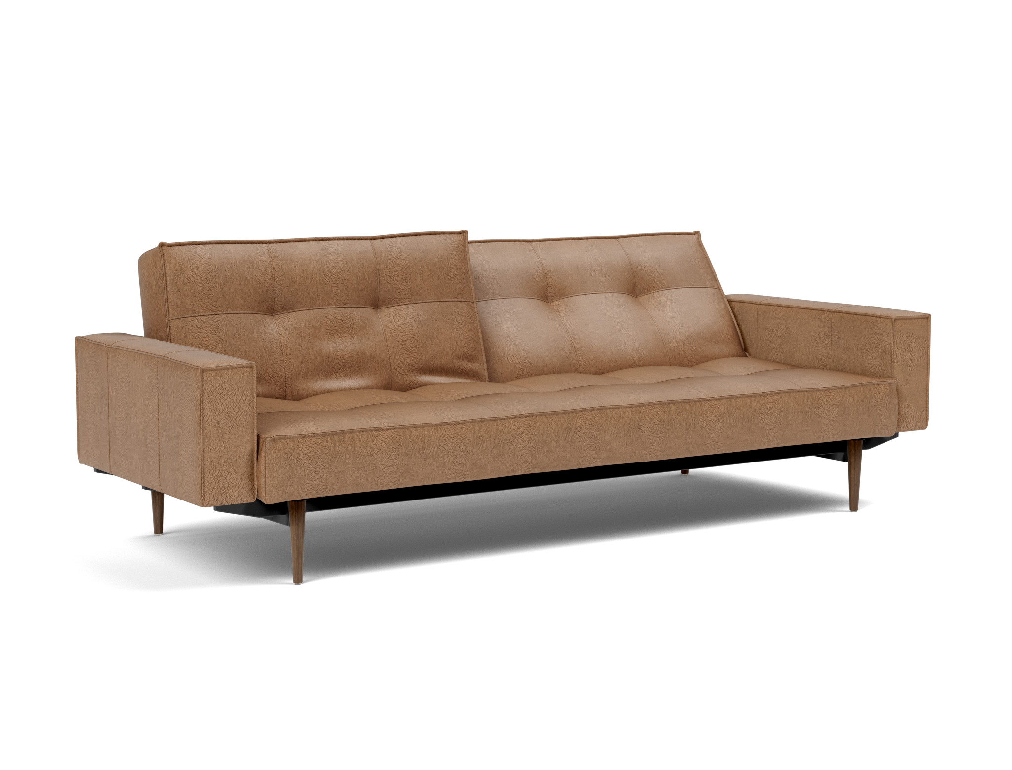 Schlafsofa Splitback mit Armlehnen Lederoptik Faunal 551-Brown Beine Styletto Eiche dunkel